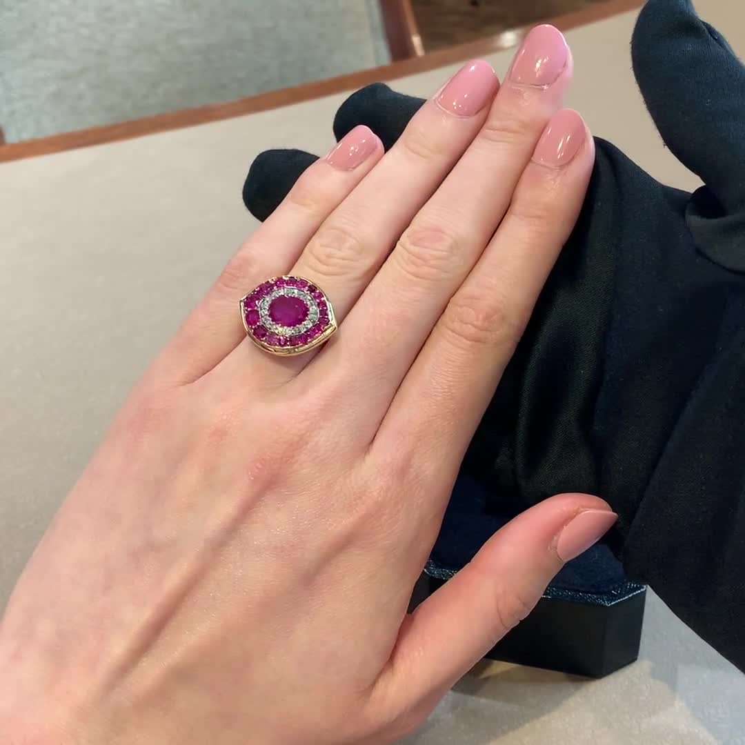 Art Deco Ruby Cluster Ring 1.20ct in 18ct Rose Gold