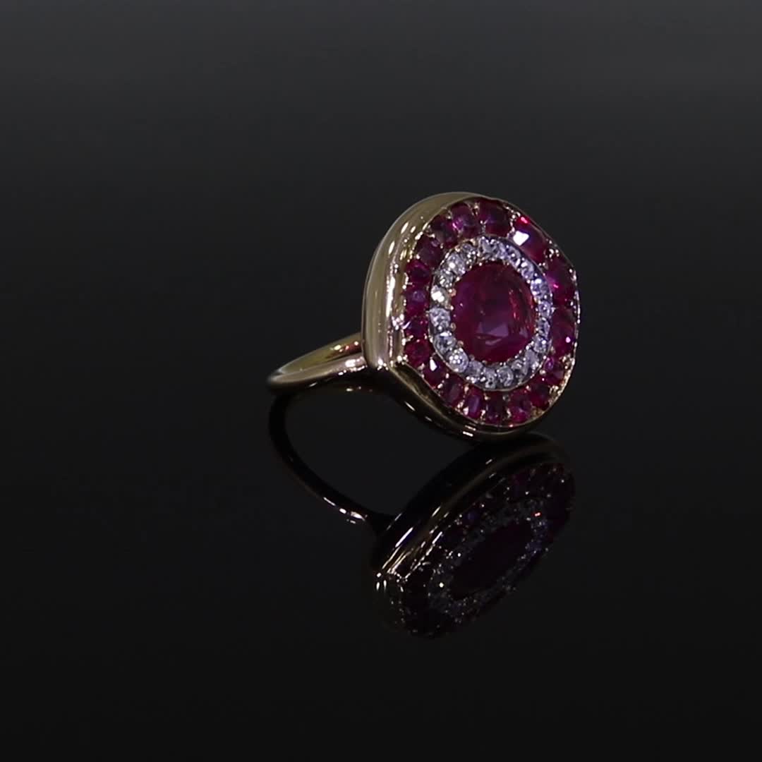 Art Deco Ruby Cluster Ring 1.20ct in 18ct Rose Gold