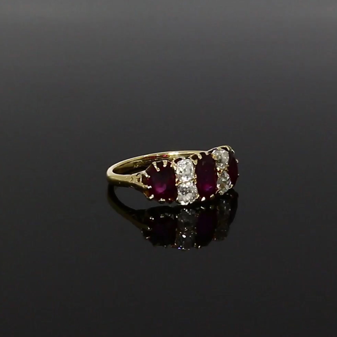 Victorian Seven Stone Ruby & Diamond Ring <br /> 0.86ct in 18ct Yellow Gold