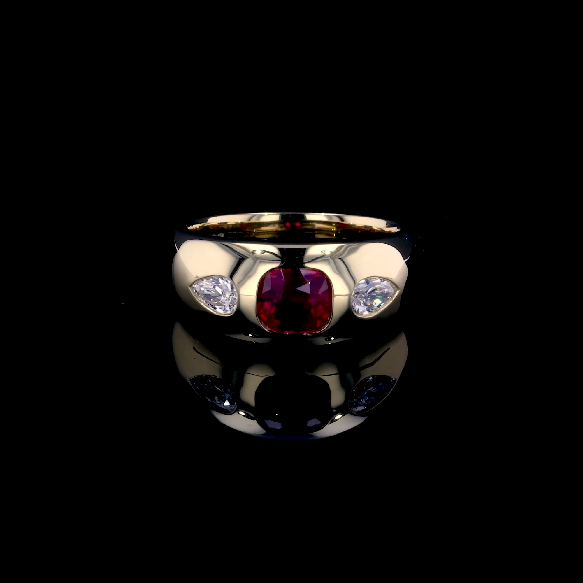 Stellar 1.29ct Burmese Ruby and Diamond Bombé Ring in 18ct Yellow Gold