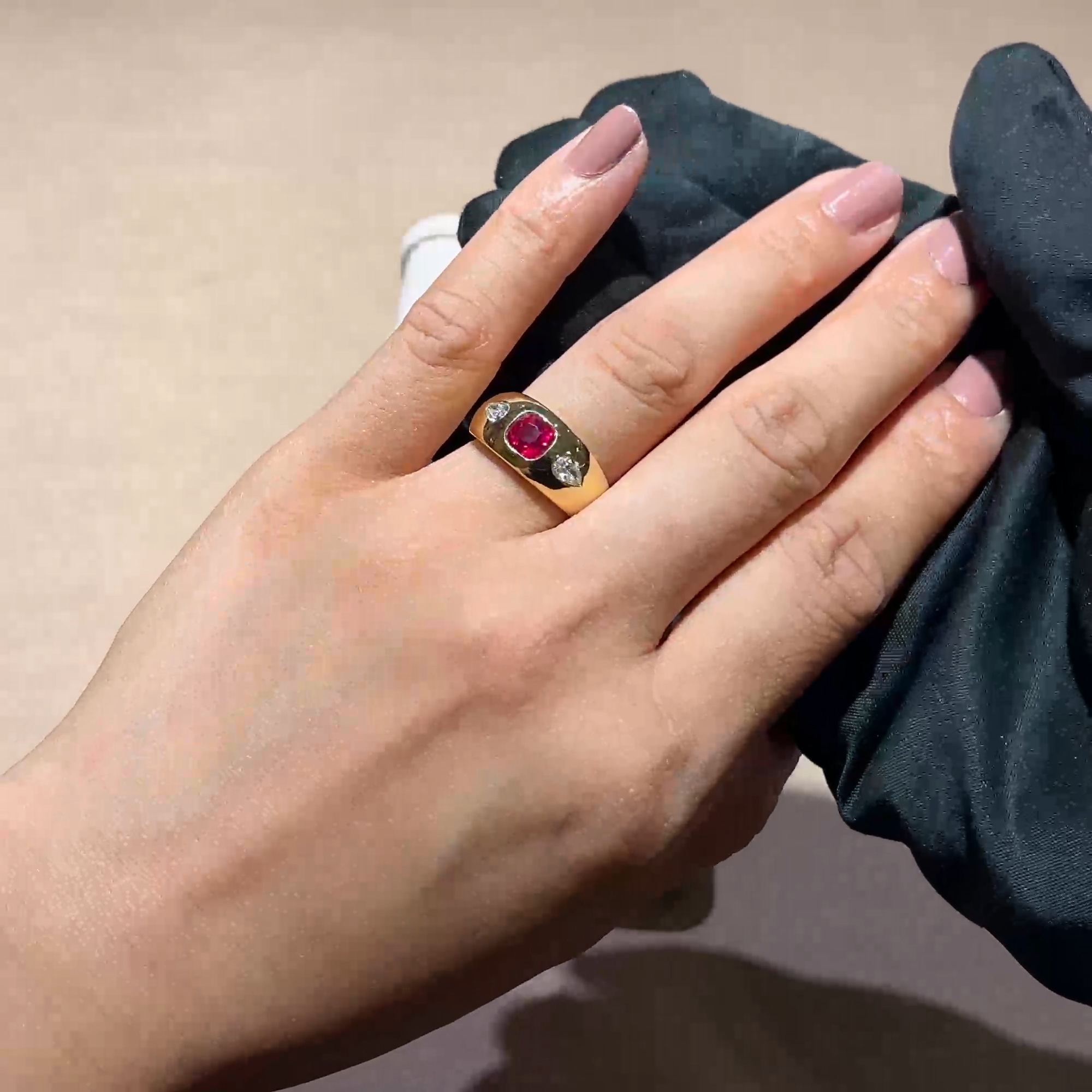 Stellar 1.29ct Burmese Ruby and Diamond Bombé Ring in 18ct Yellow Gold