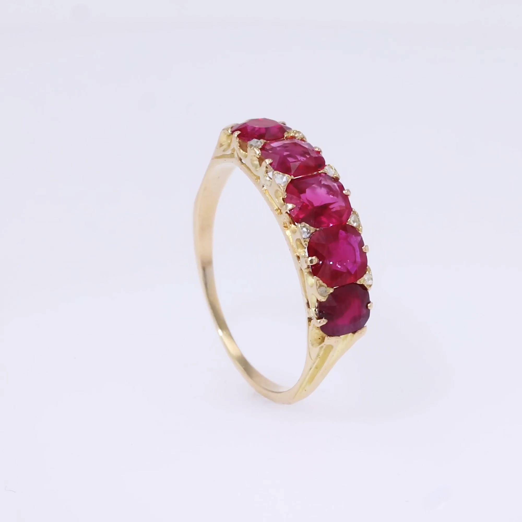 Victorian Five Stone Burmese Ruby Ring in 18ct Yellow Gold