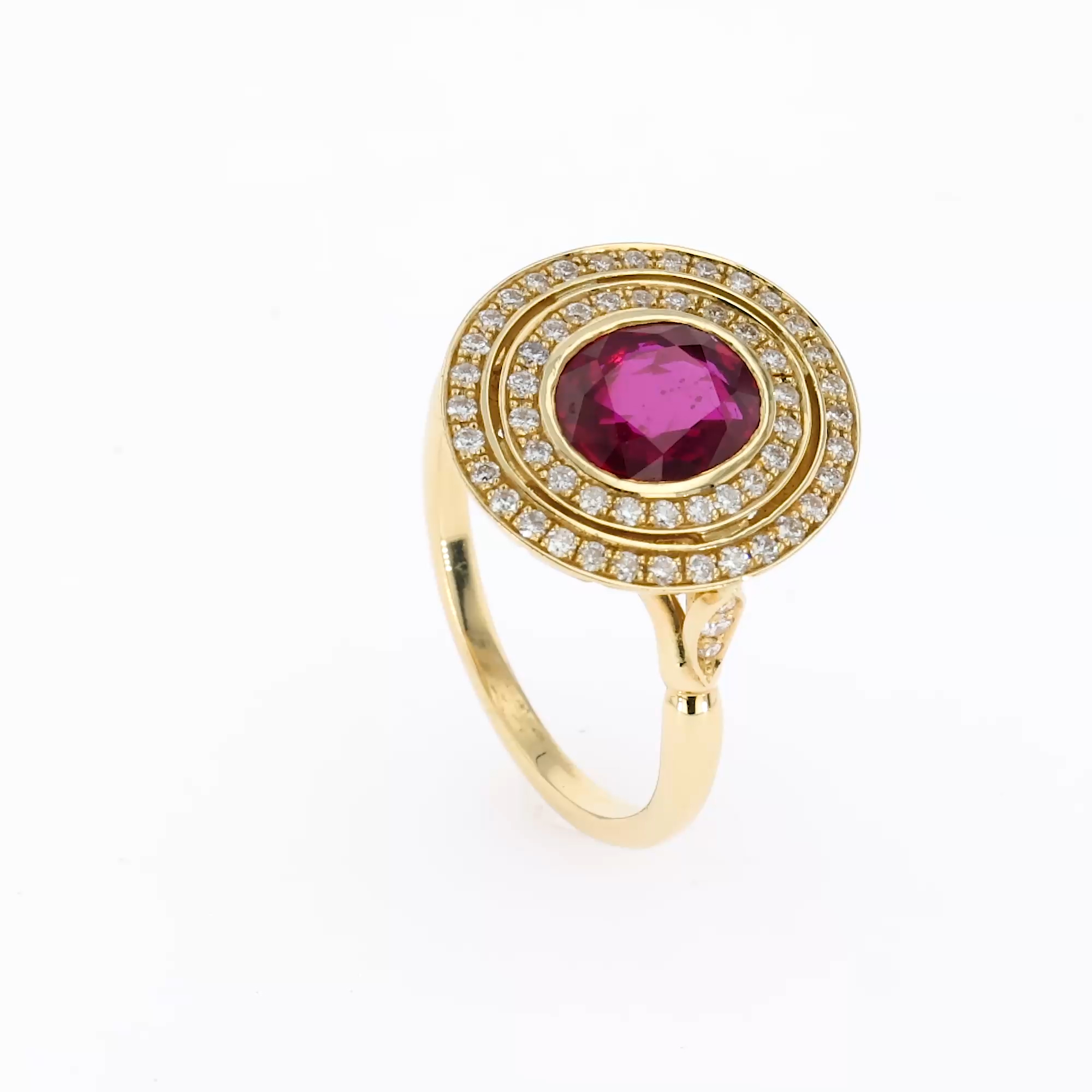Burmese 1.71ct Ruby and Diamond Target Ring in 18ct Yellow Gold