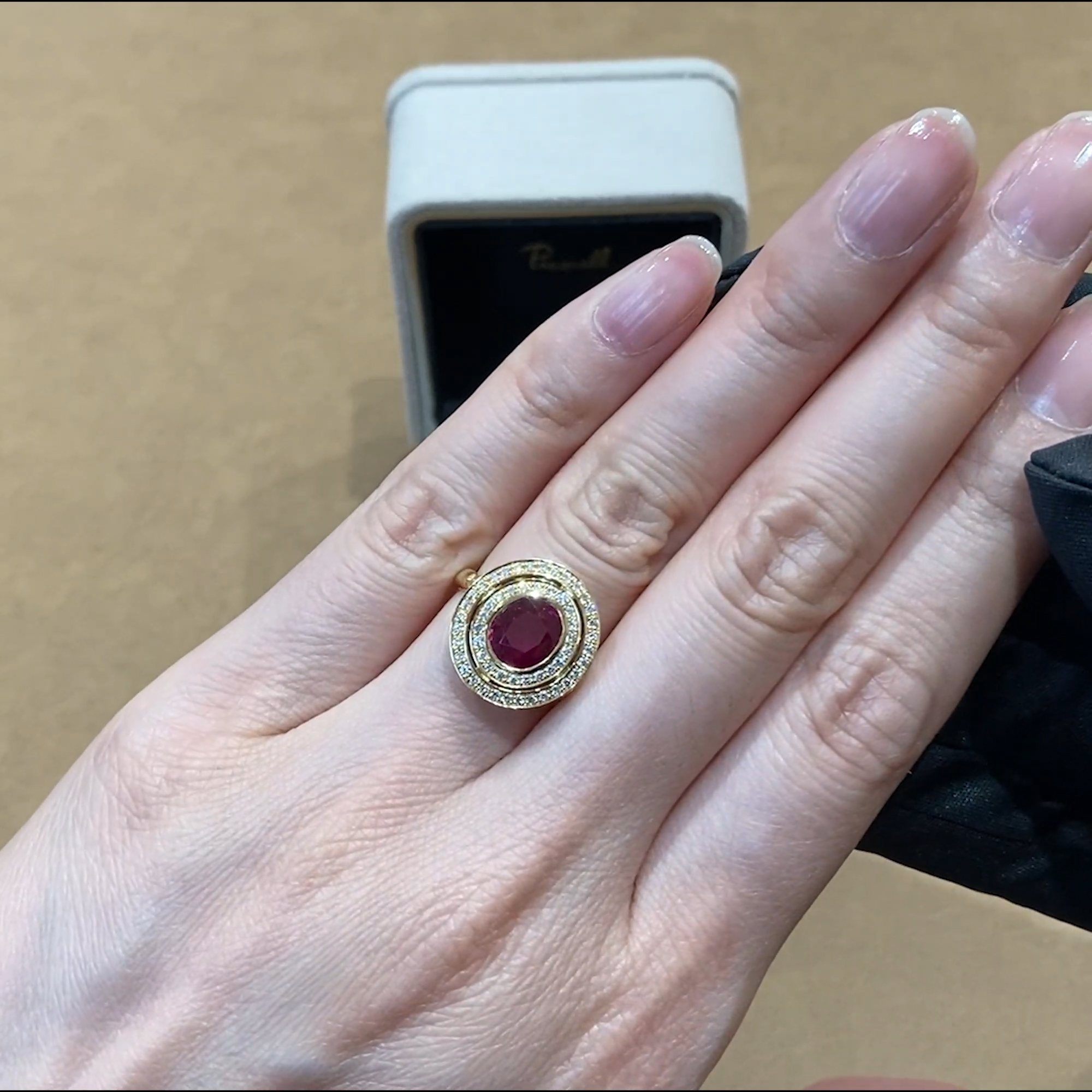 Burmese 1.71ct Ruby and Diamond Target Ring in 18ct Yellow Gold