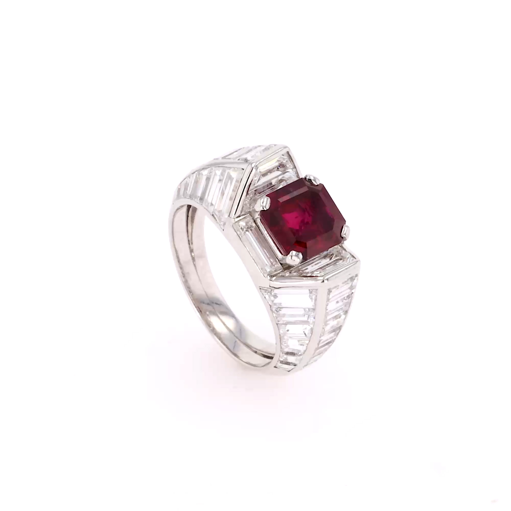 Octagonal Cut 1.90ct Burma Ruby and Diamond Ring In Platinum