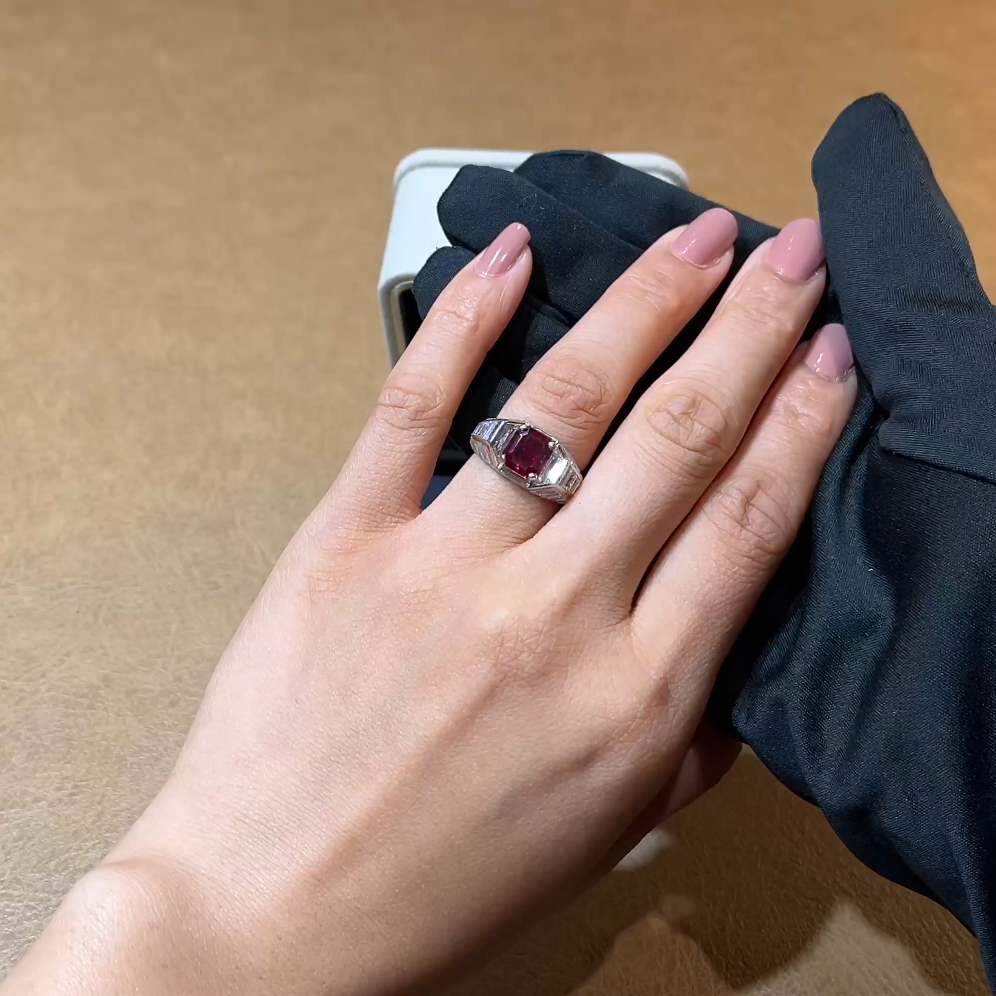 Octagonal Cut 1.90ct Burma Ruby and Diamond Ring In Platinum