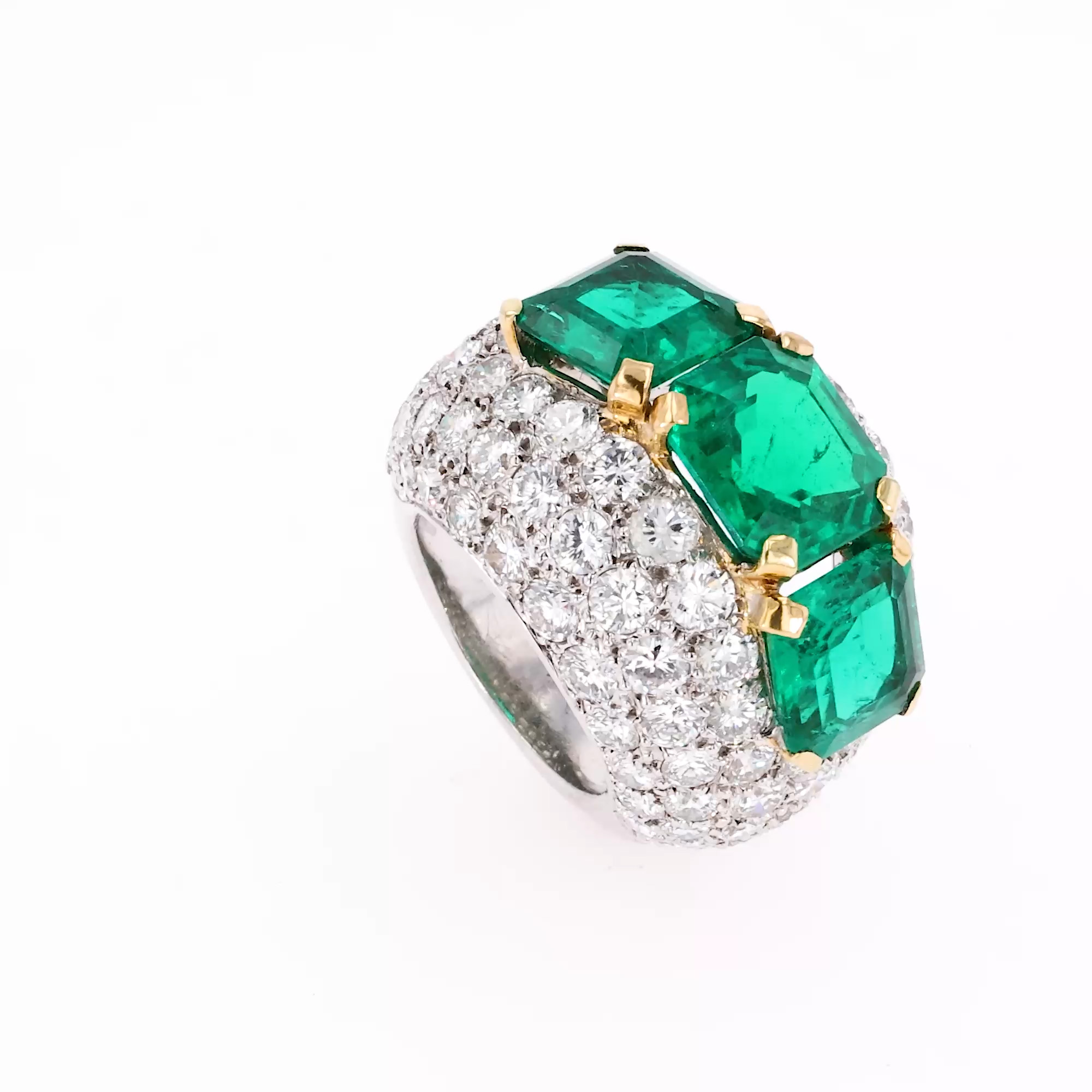 Retro Cartier 7.991ct Colombian Emerald and Diamond Bombé Ring in Platinum