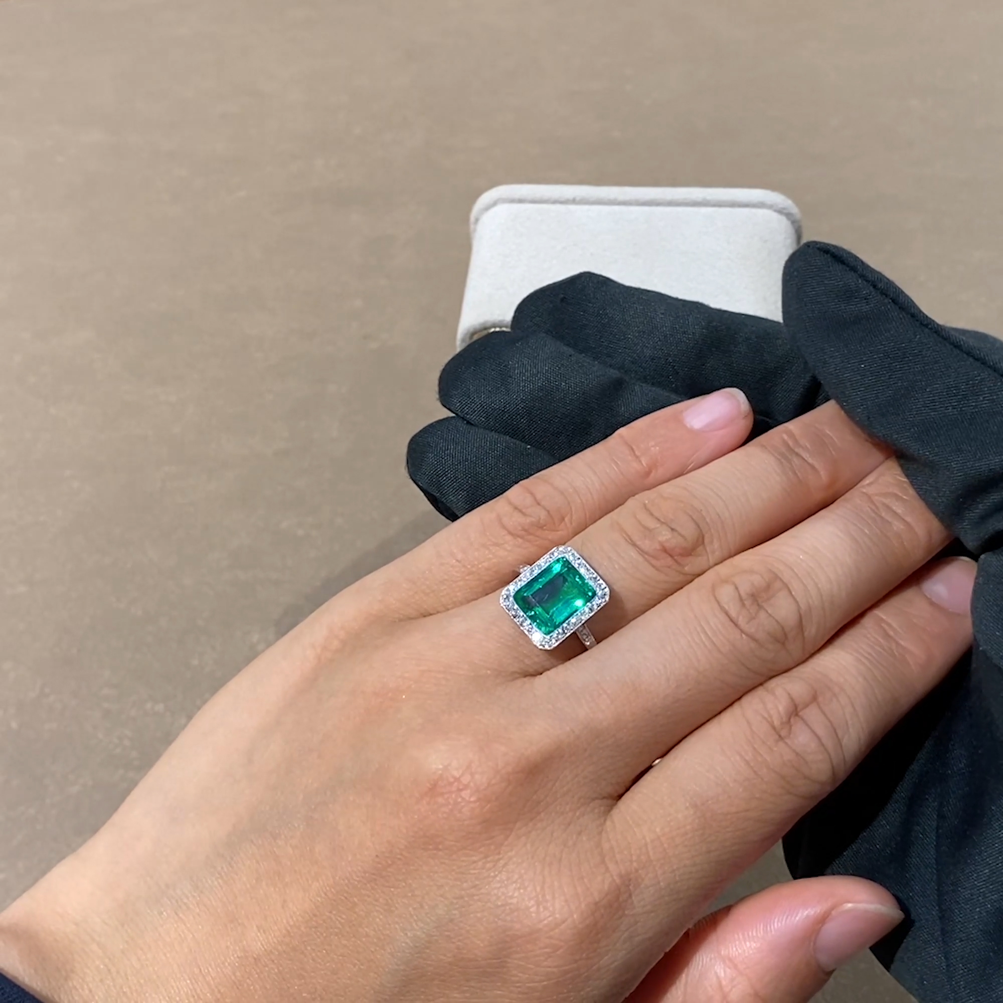 Edwardian 2.80ct Colombian Emerald and Diamond Cluster Ring in Platinum