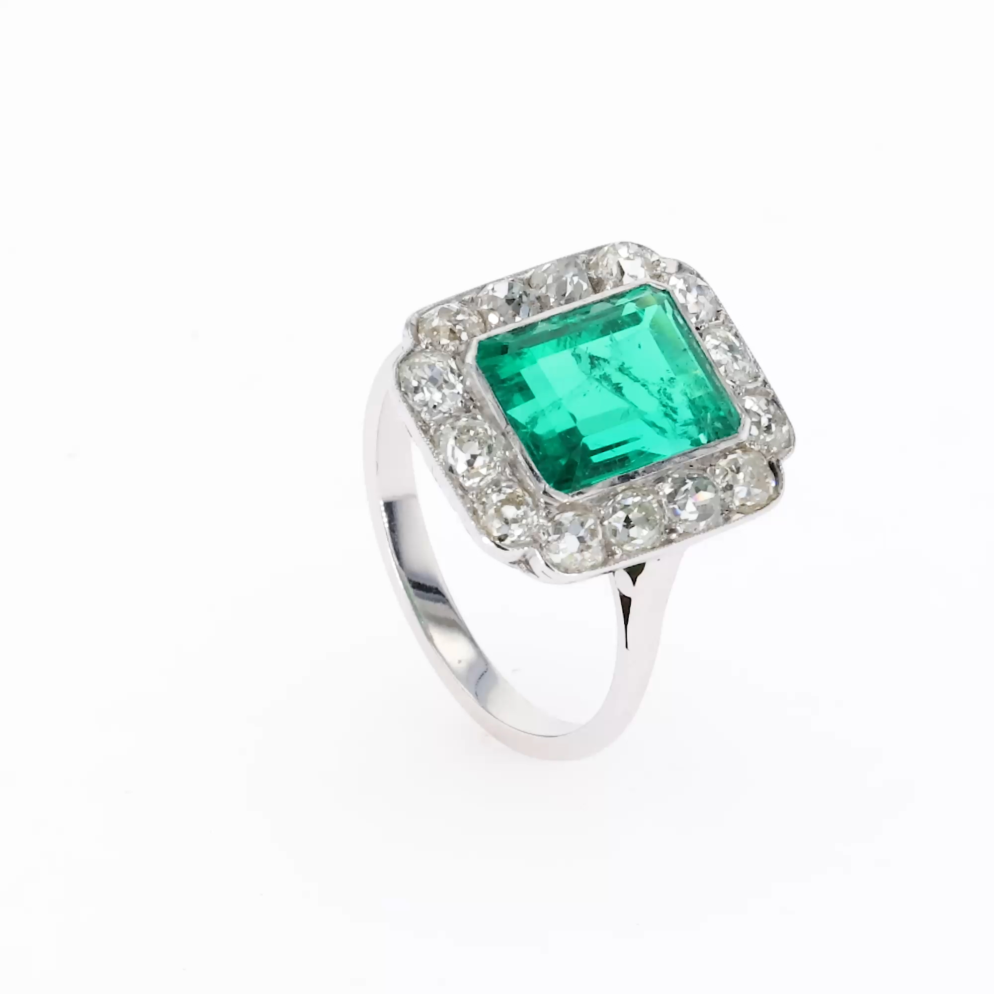 Art Deco 3.41ct Muzo Emerald and Diamond Cluster Ring in Platinum