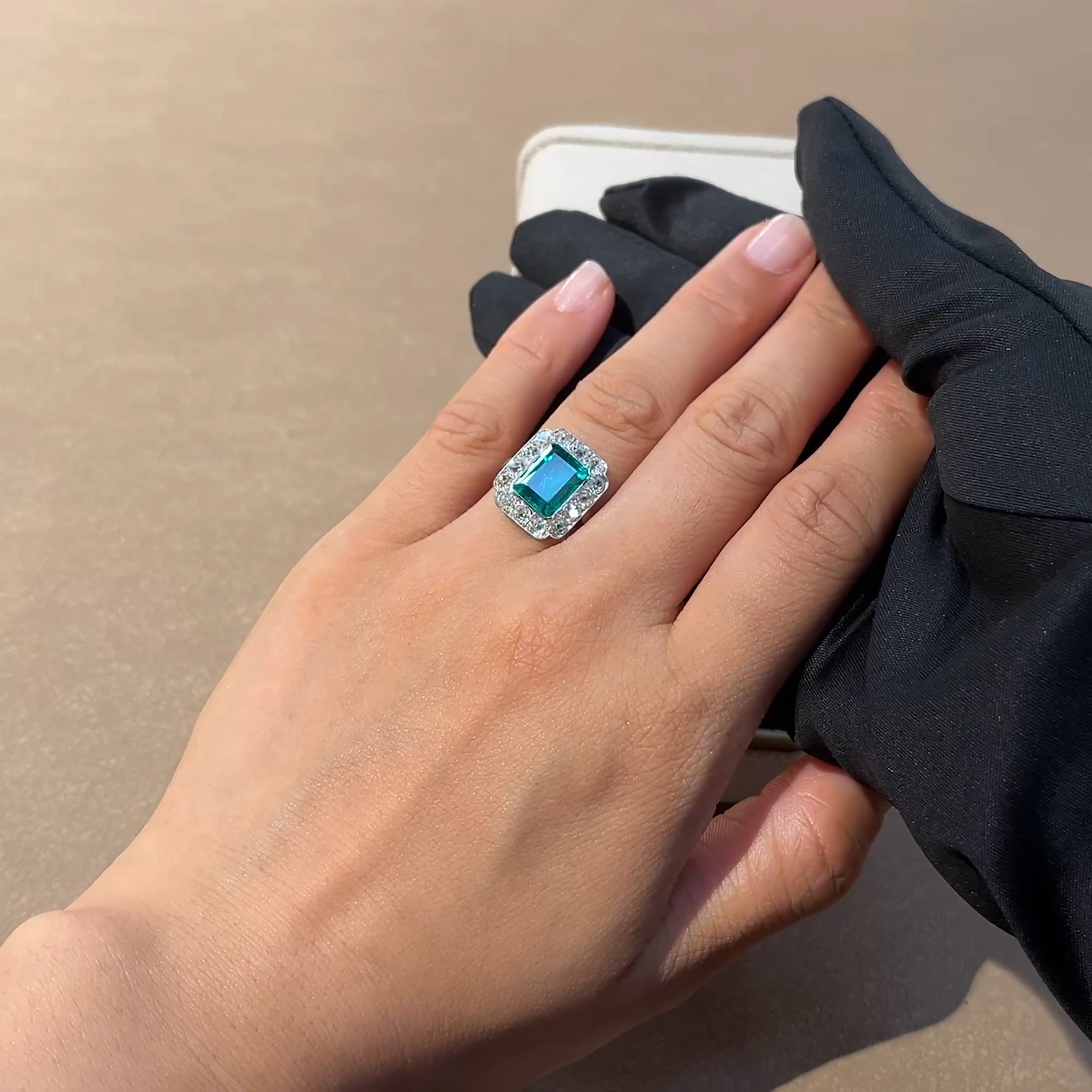 Art Deco 3.41ct Muzo Emerald and Diamond Cluster Ring in Platinum