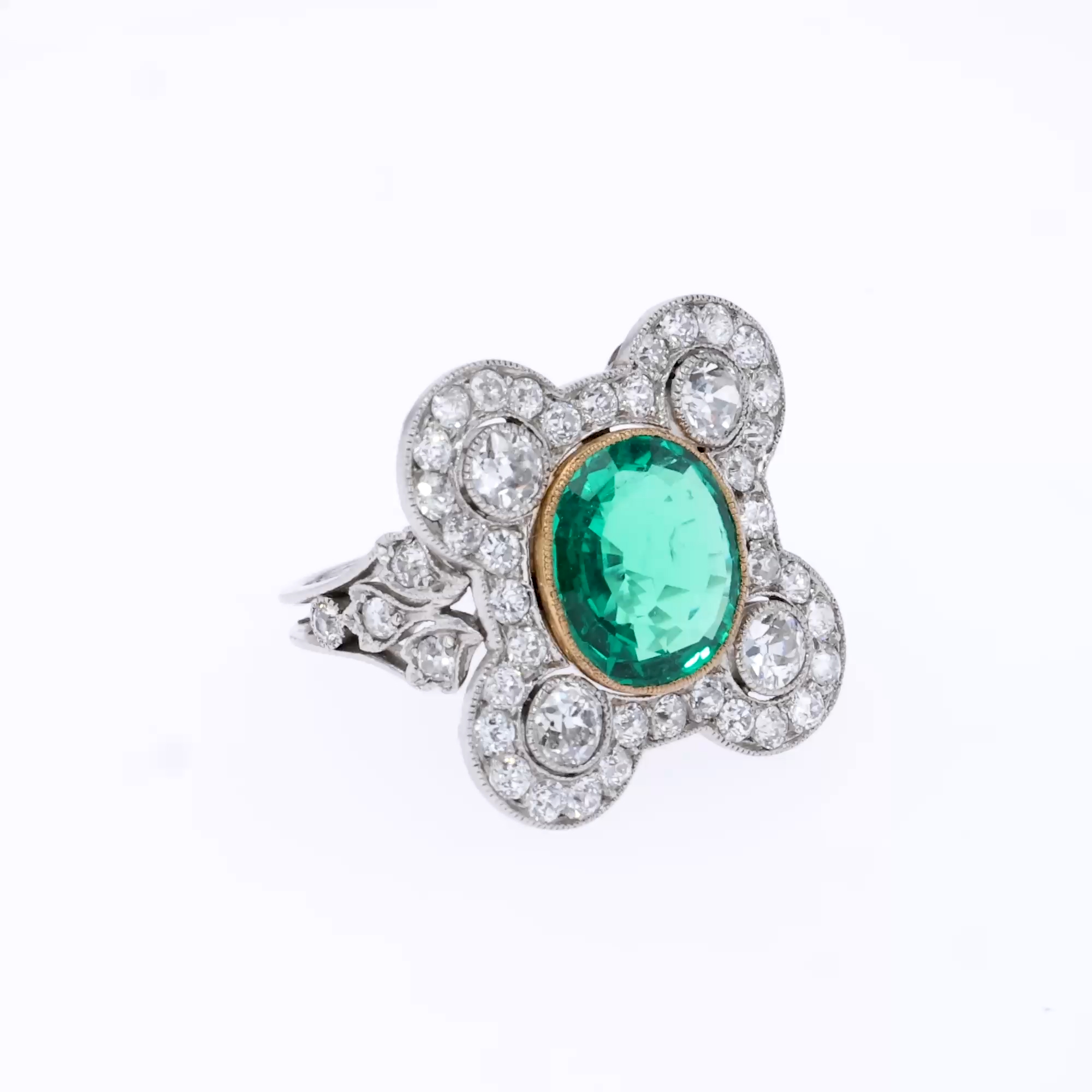 Edwardian 2.91ct Muzo Emerald and Diamond Dress Ring in Platinum