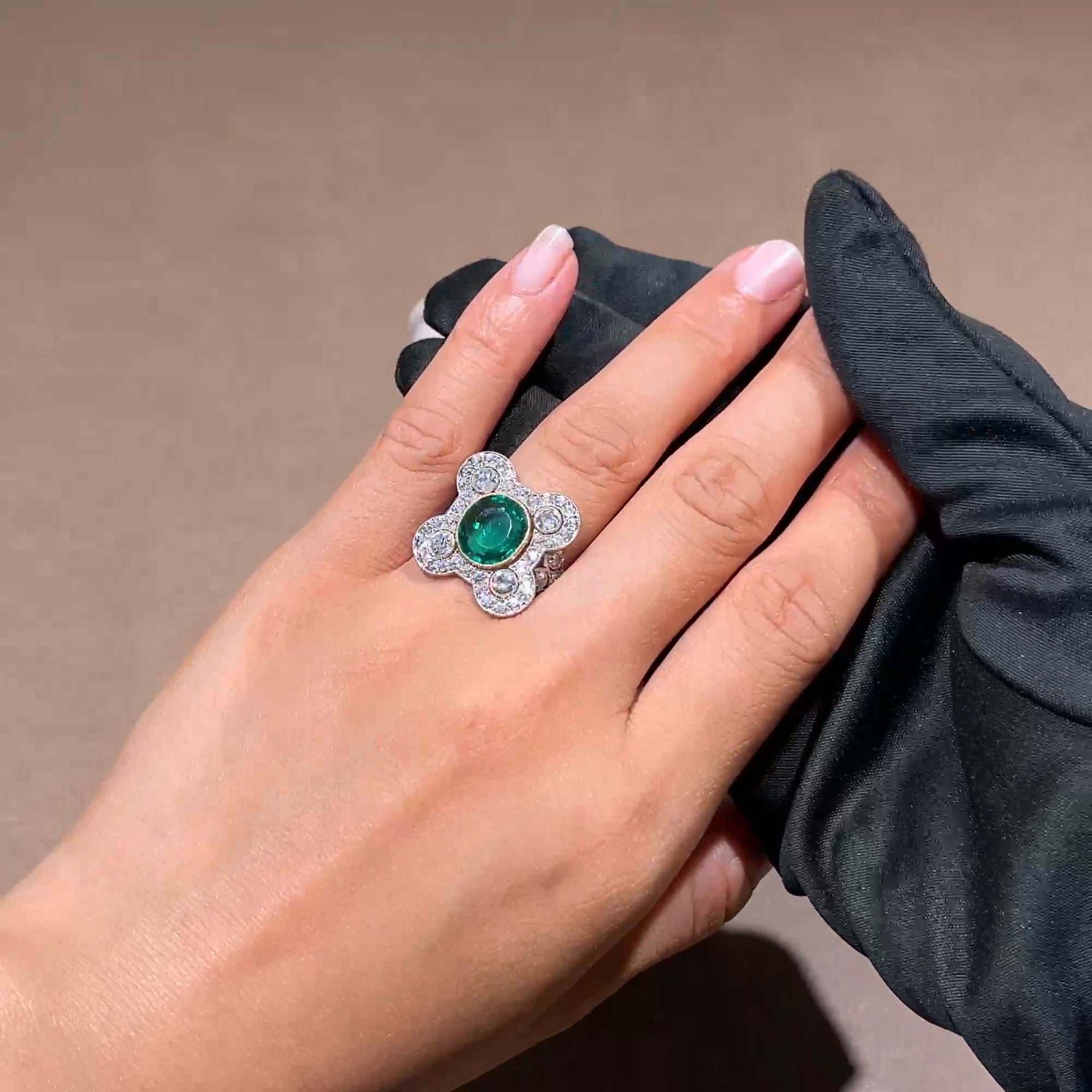 Edwardian 2.91ct Muzo Emerald and Diamond Dress Ring in Platinum