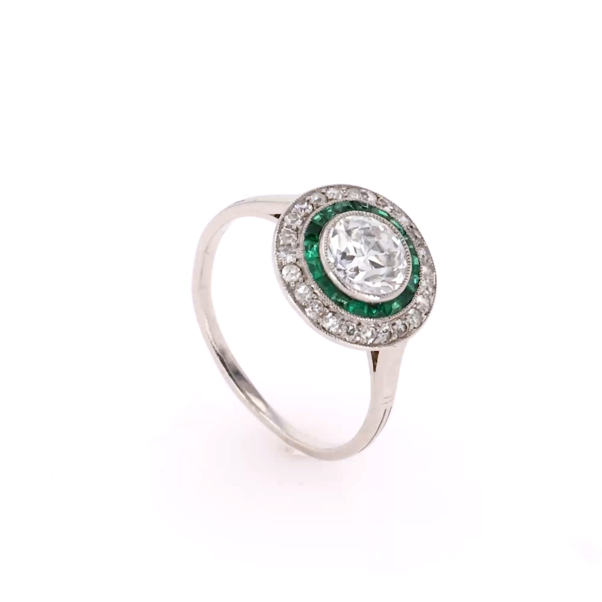 Old European Cut Diamond and Emerald Ring