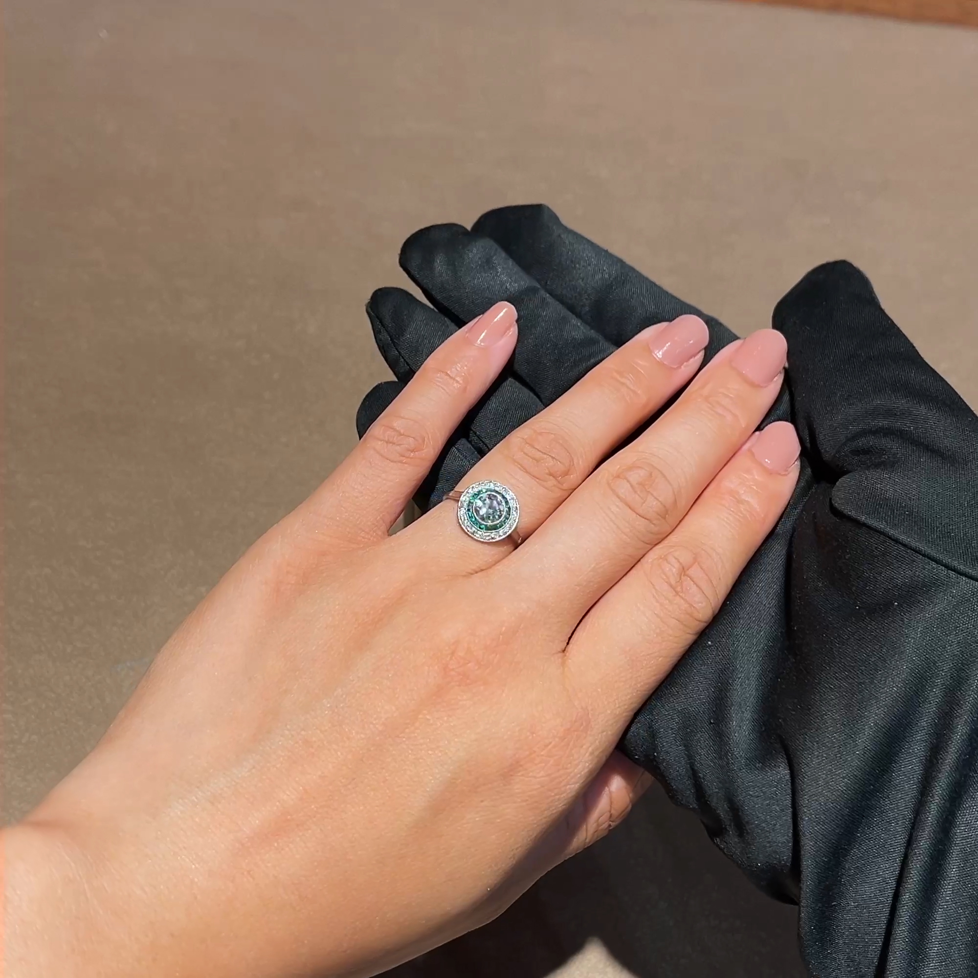 Old European Cut Diamond and Emerald Ring