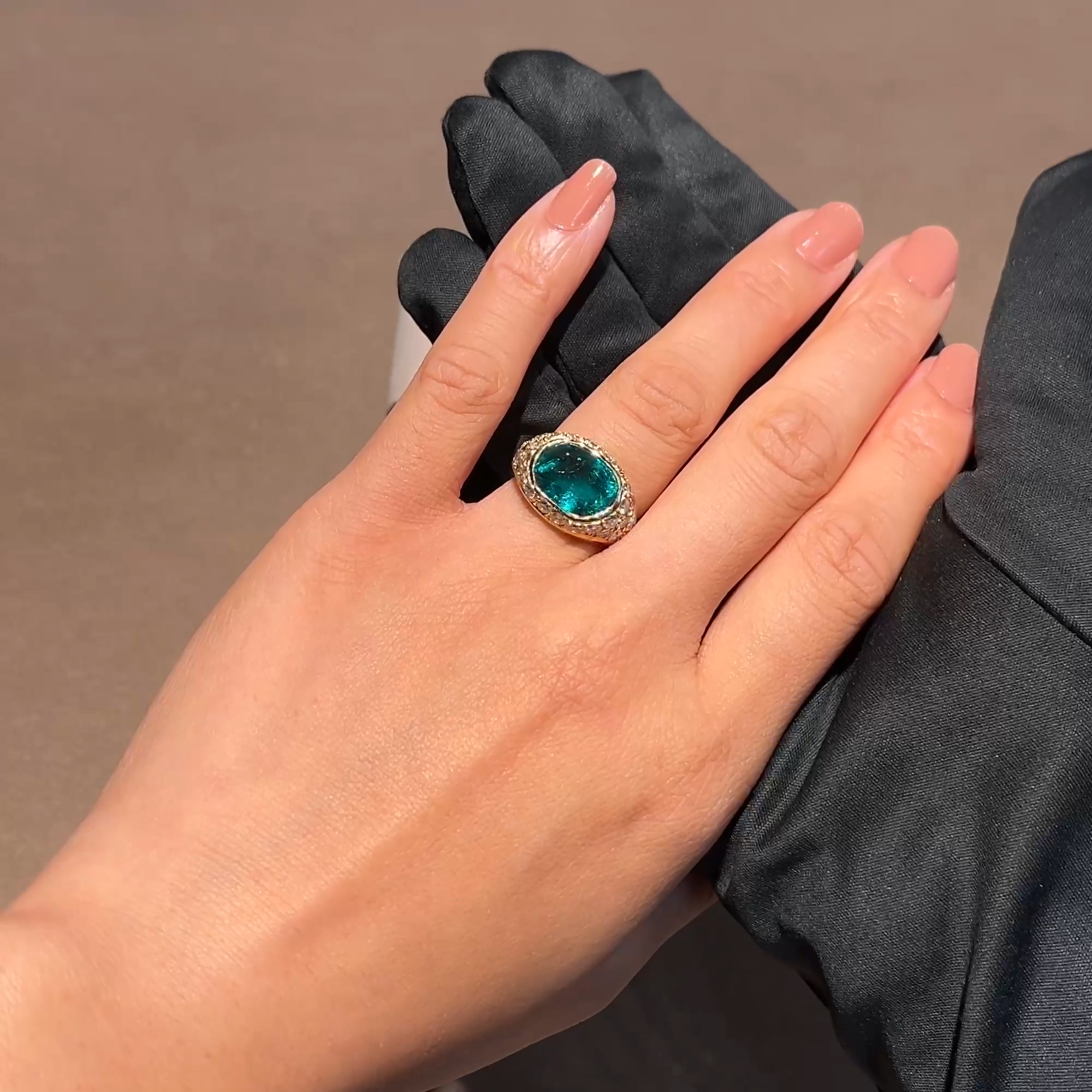 Retro Oval Cut 3.40ct Colombian Emerald and Diamond Dress Ring in 18ct Yellow Gold