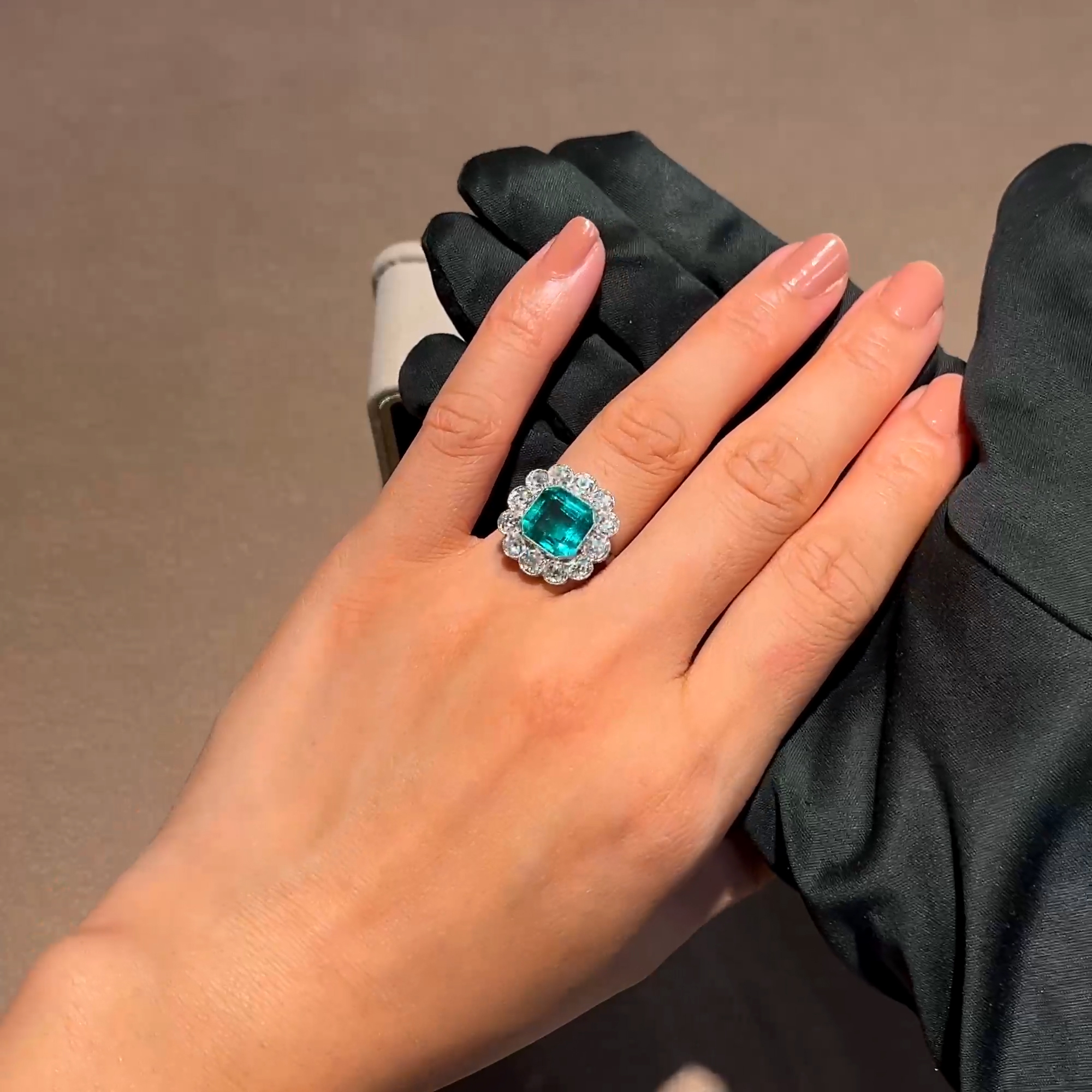 Edwardian Colombian Emerald and Diamond Ring in Platinum