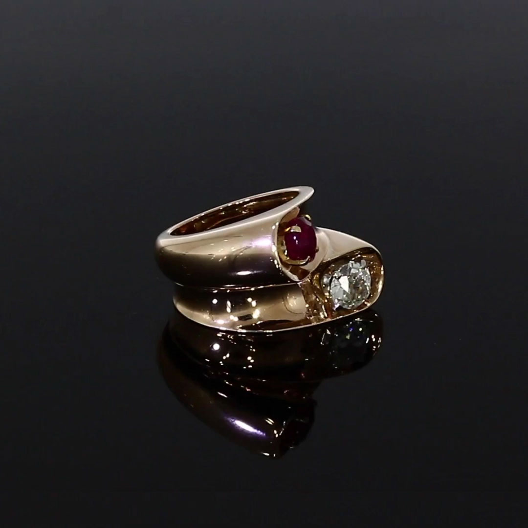 Retro Boucheron Diamond and Ruby Ring <br /> 1.95CT in Rose Gold
