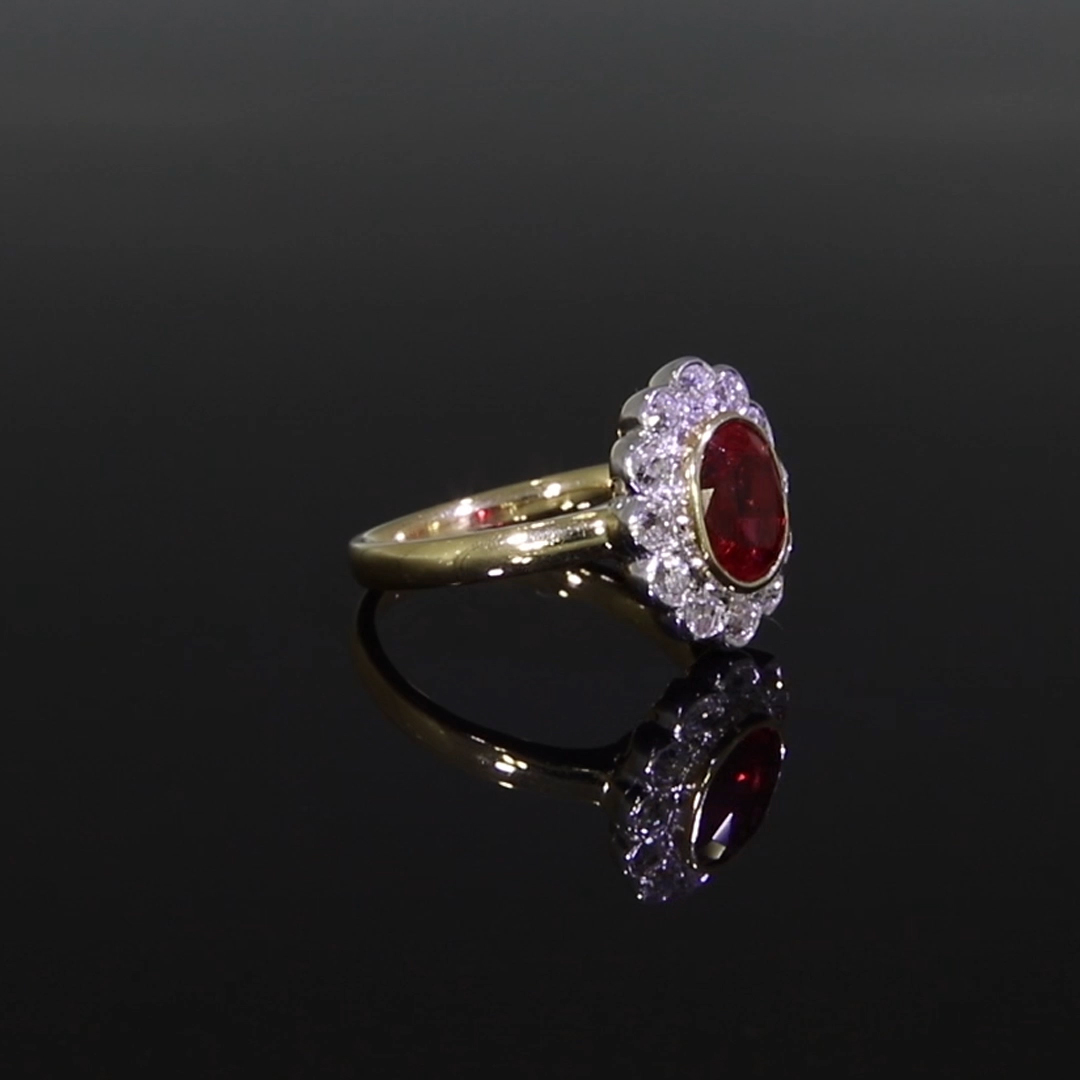 Oval Cut Spinel and Diamond Ring in 18ct Yellow & White Gold