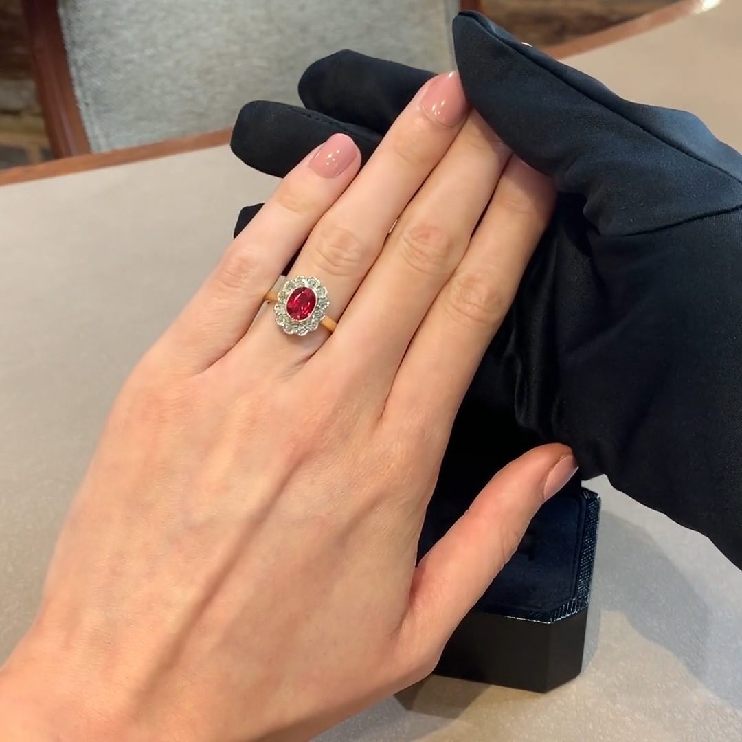 Oval Cut Spinel and Diamond Ring in 18ct Yellow & White Gold