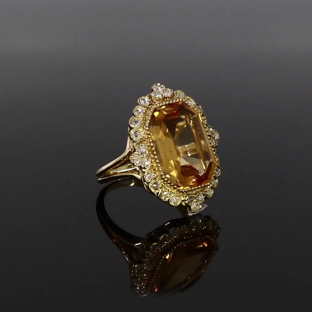  Inspired Octagonal  Orange Topaz Ring  in 18ct Yellow Gold