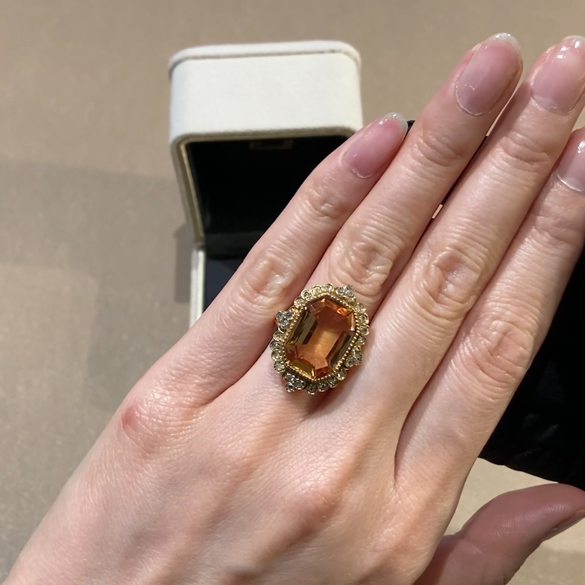  Inspired Octagonal  Orange Topaz Ring  in 18ct Yellow Gold