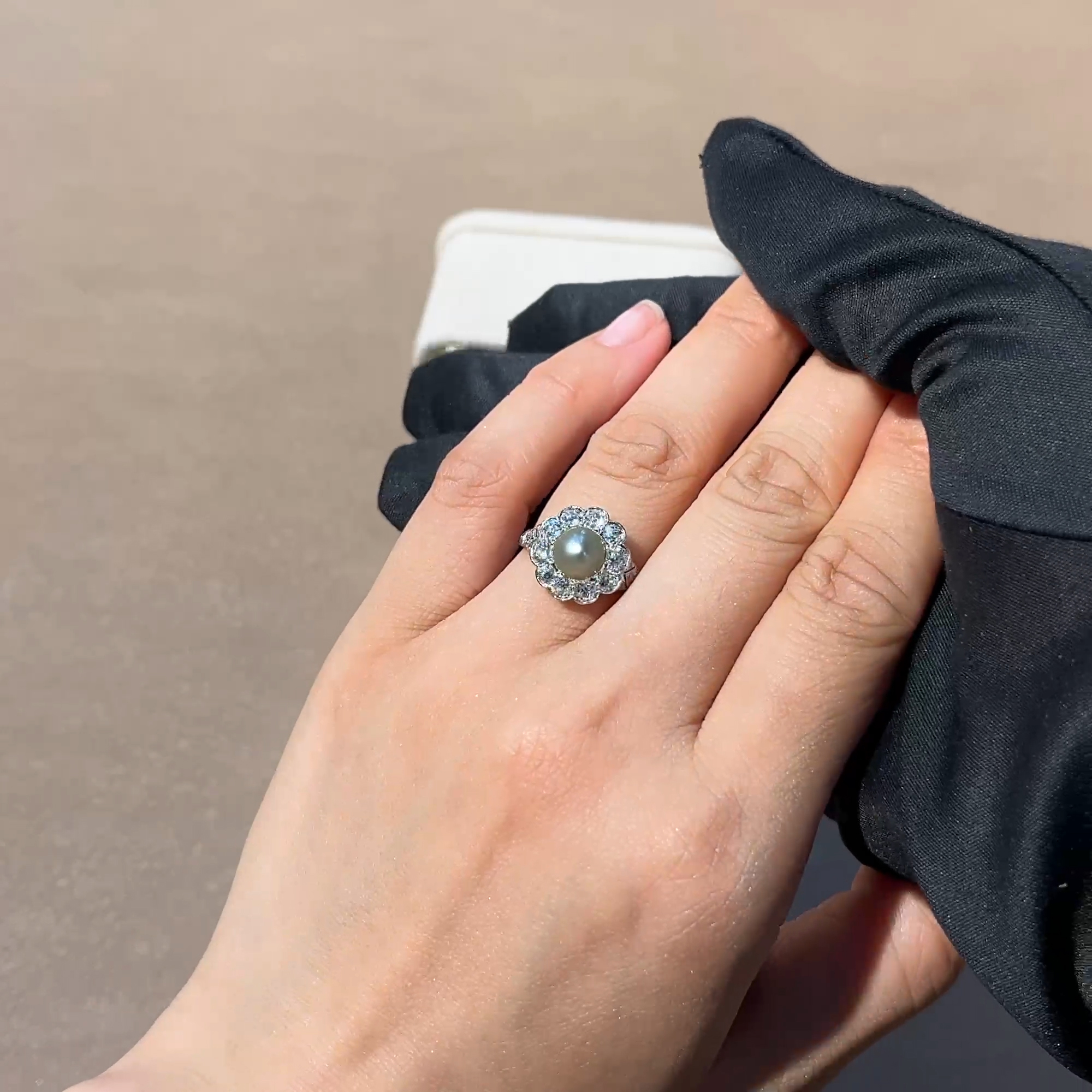 Edwardian Natural Pearl & Diamond Cluster Ring in Platinum