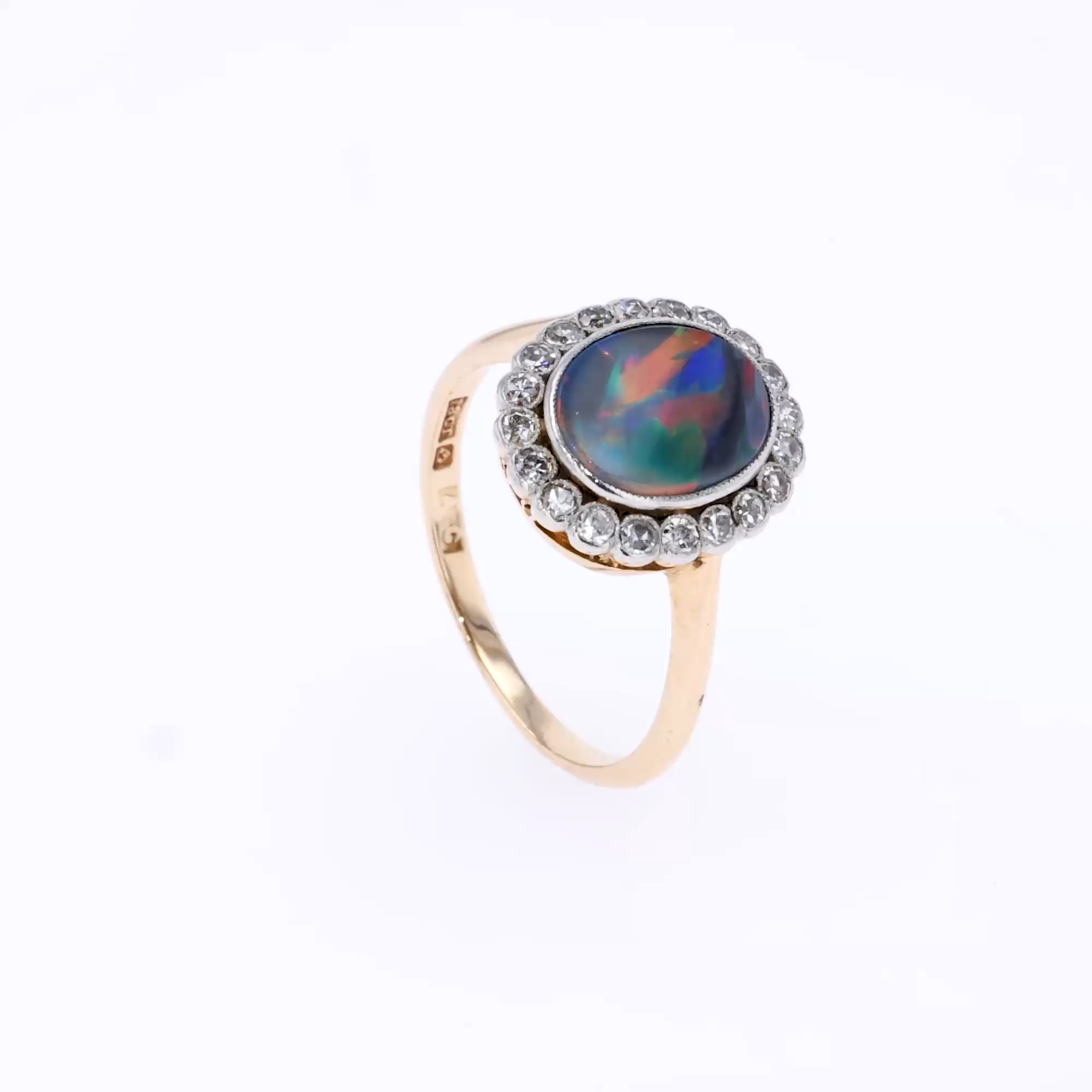Edwardian Opal and Diamond Cluster Ring in 18ct Yellow Gold