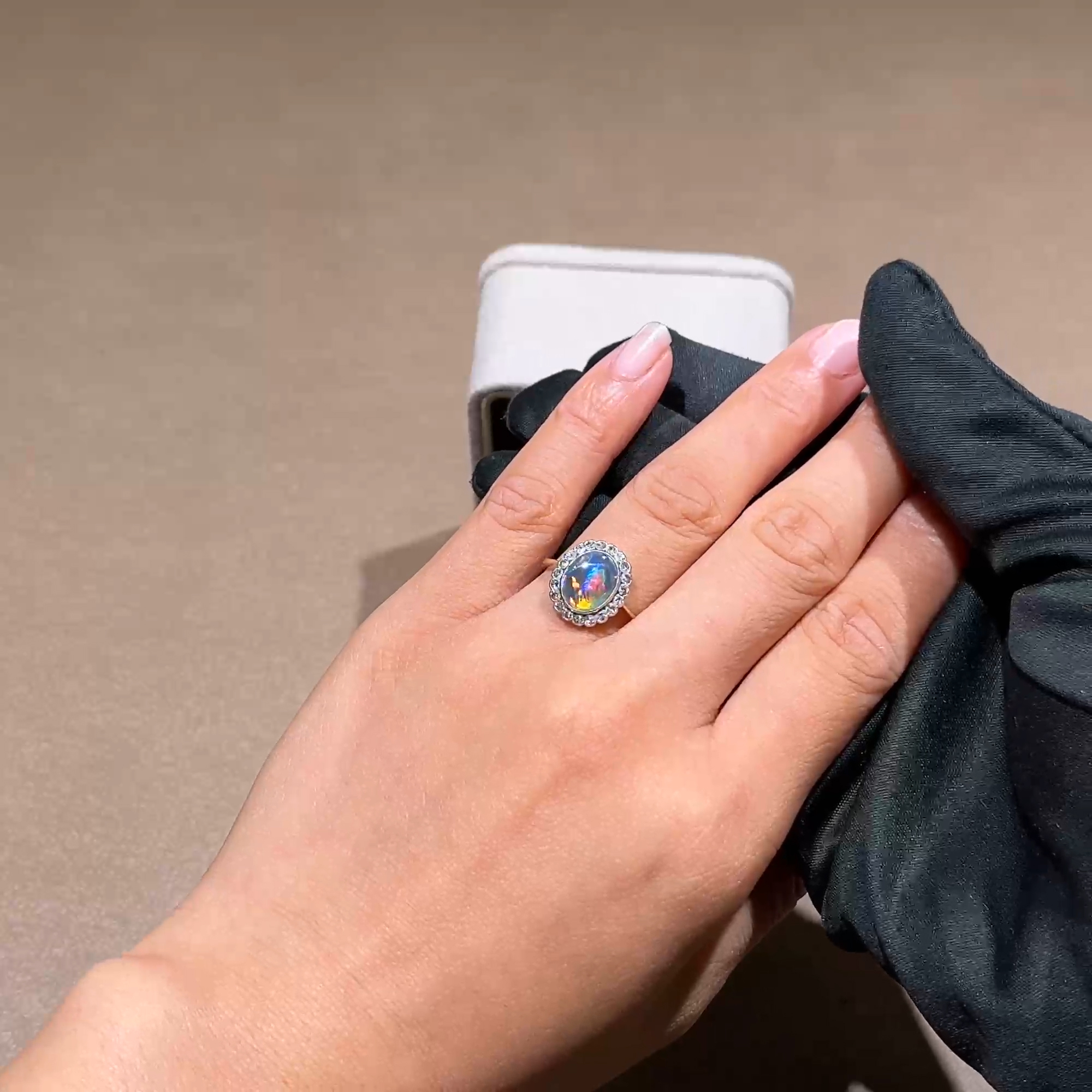 Edwardian Opal and Diamond Cluster Ring in 18ct Yellow Gold