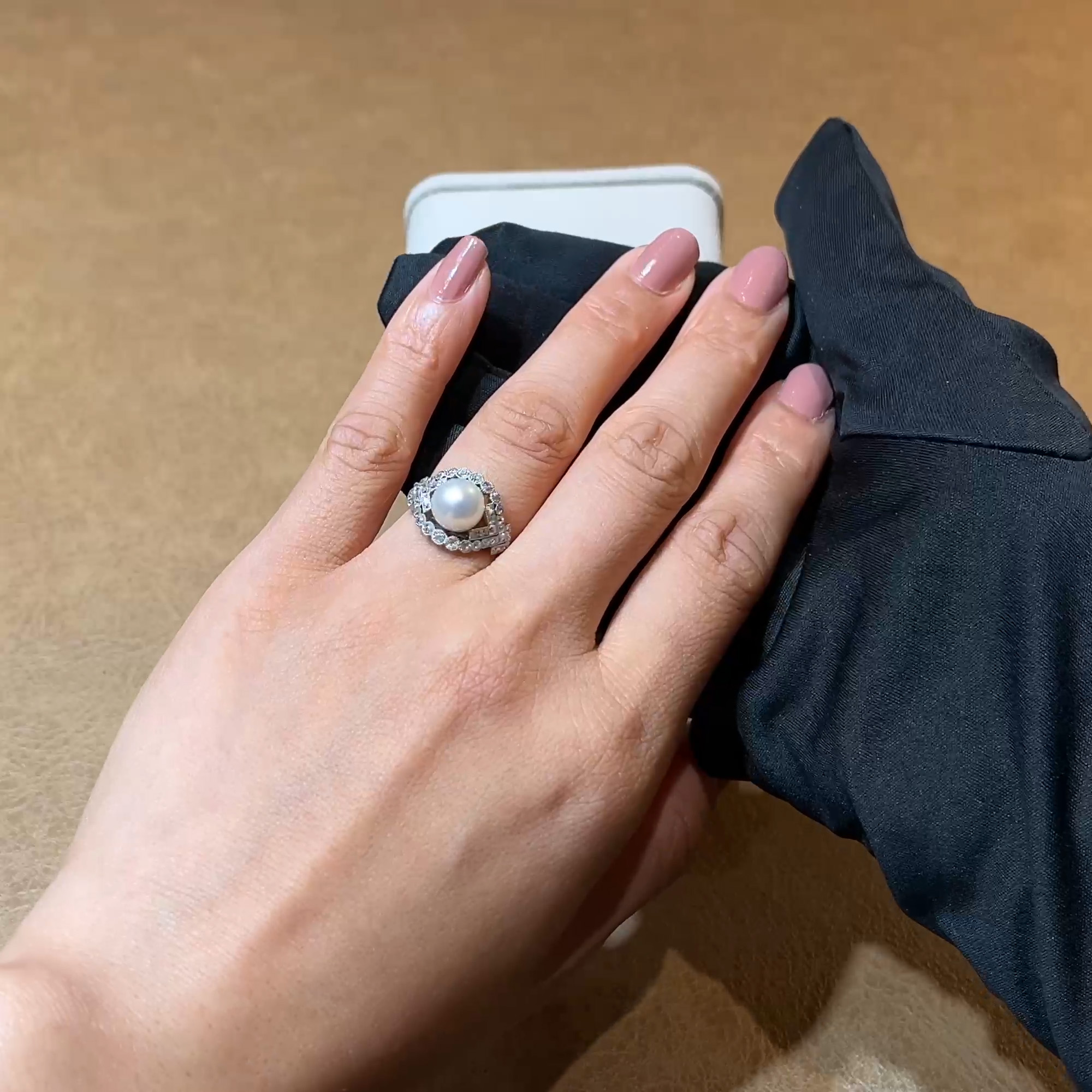 Edwardian Cartier Natural Saltwater Pearl and Diamond Ring In Platinum