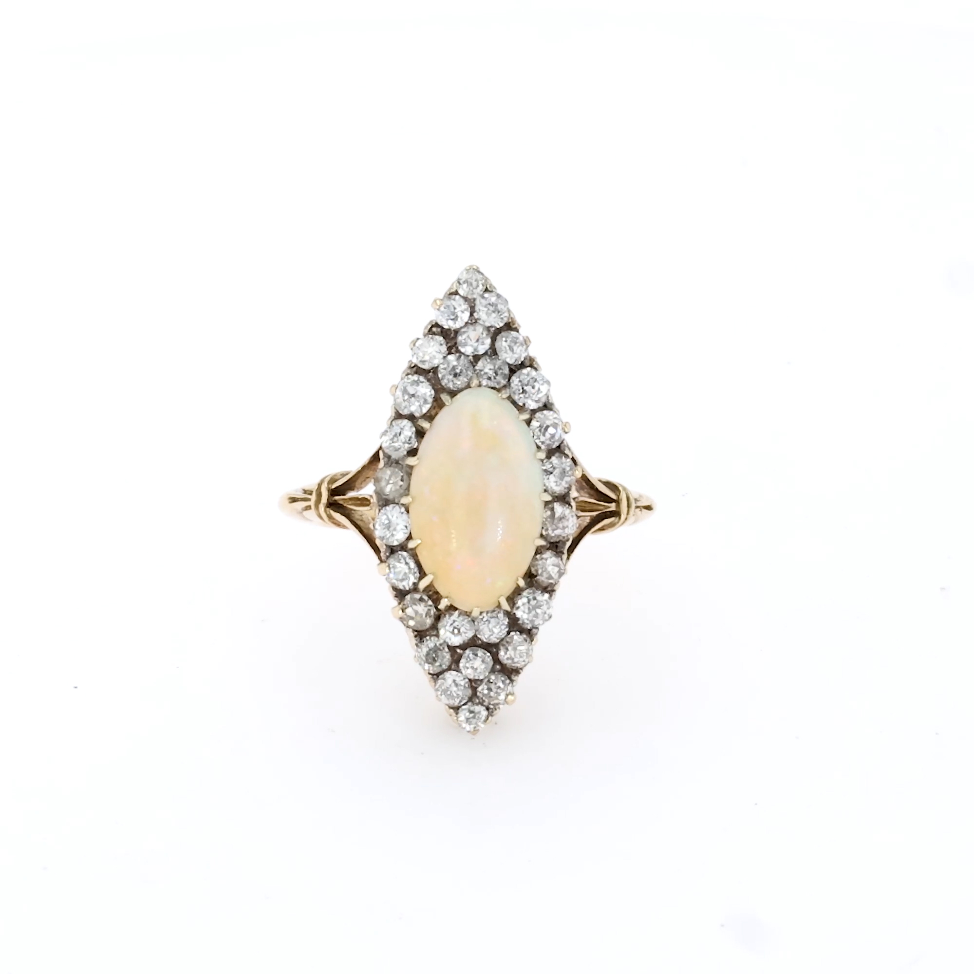 Edwardian Cabochon Cut Opal and Diamond Dress Ring in 18ct Yellow Gold