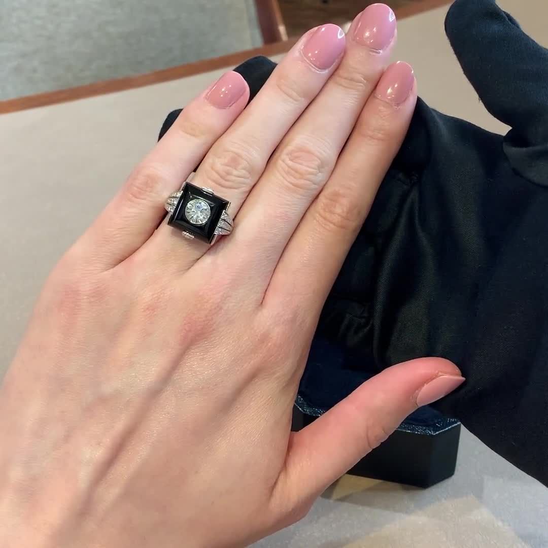 Diamond Onyx Ring 1 01ct In Platinum Antique Period Pragnell