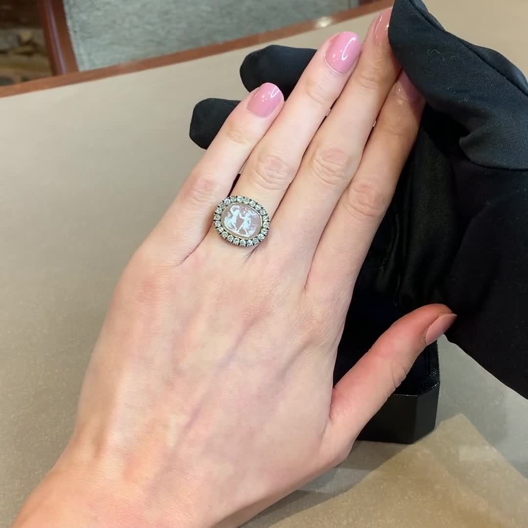 Georgian Agate Cameo Ring 1.03ct in Silver and 18ct Yellow Gold