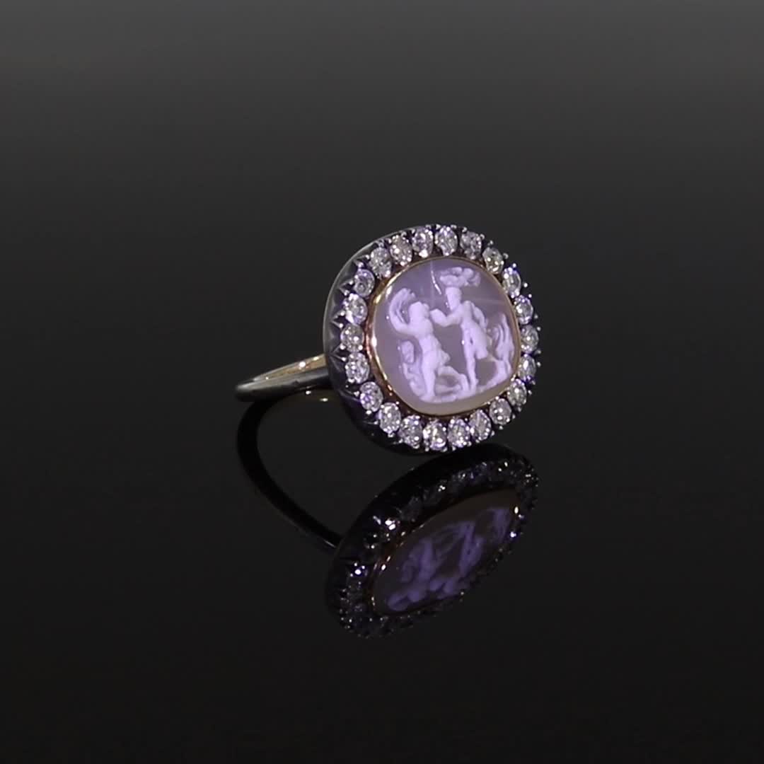 Georgian Agate Cameo Ring 1.03ct in Silver and 18ct Yellow Gold