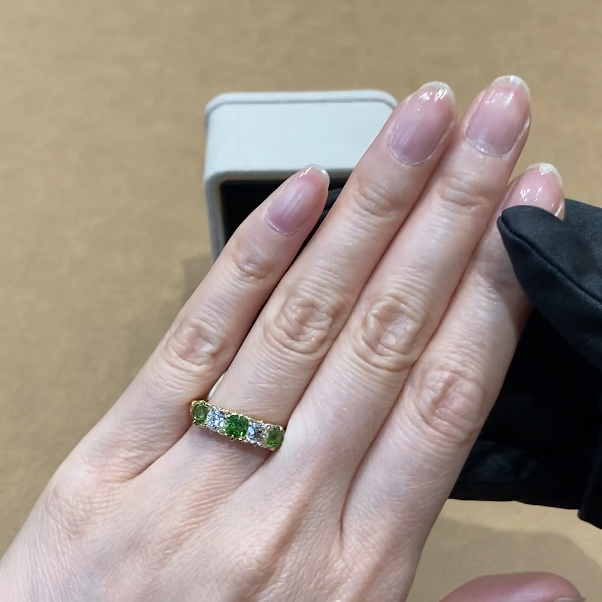 Victorian Five Stone Diamond and Garnet Ring in 18ct Yellow Gold