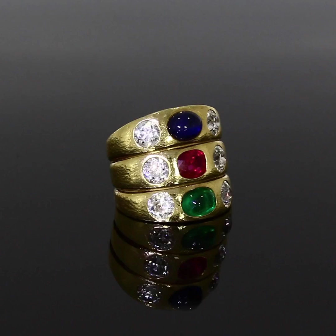 Emerald, Ruby, Sapphire & Diamond dress Ring by David Webb in 18ct Yellow Gold