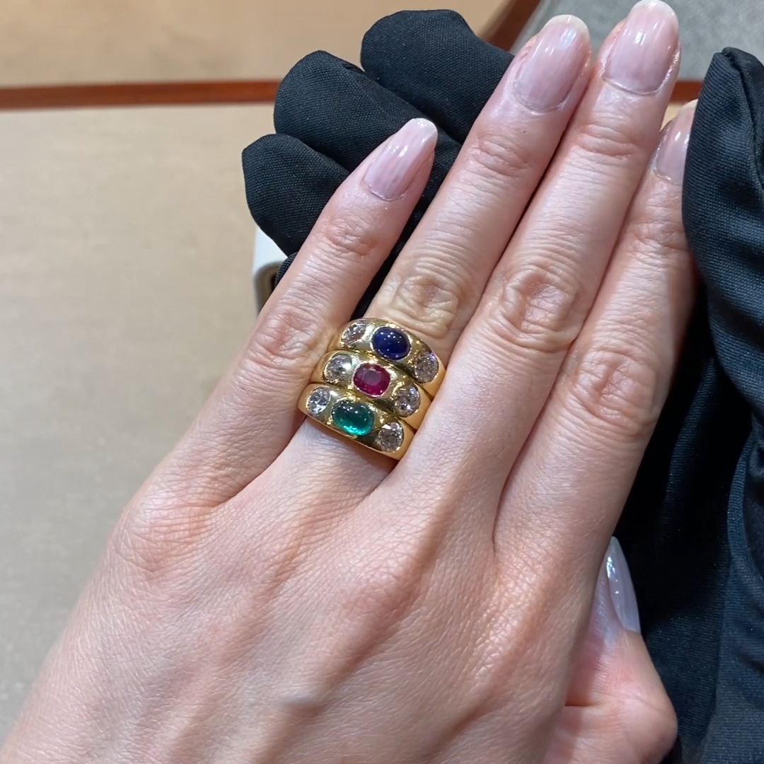 Emerald, Ruby, Sapphire & Diamond dress Ring by David Webb in 18ct Yellow Gold