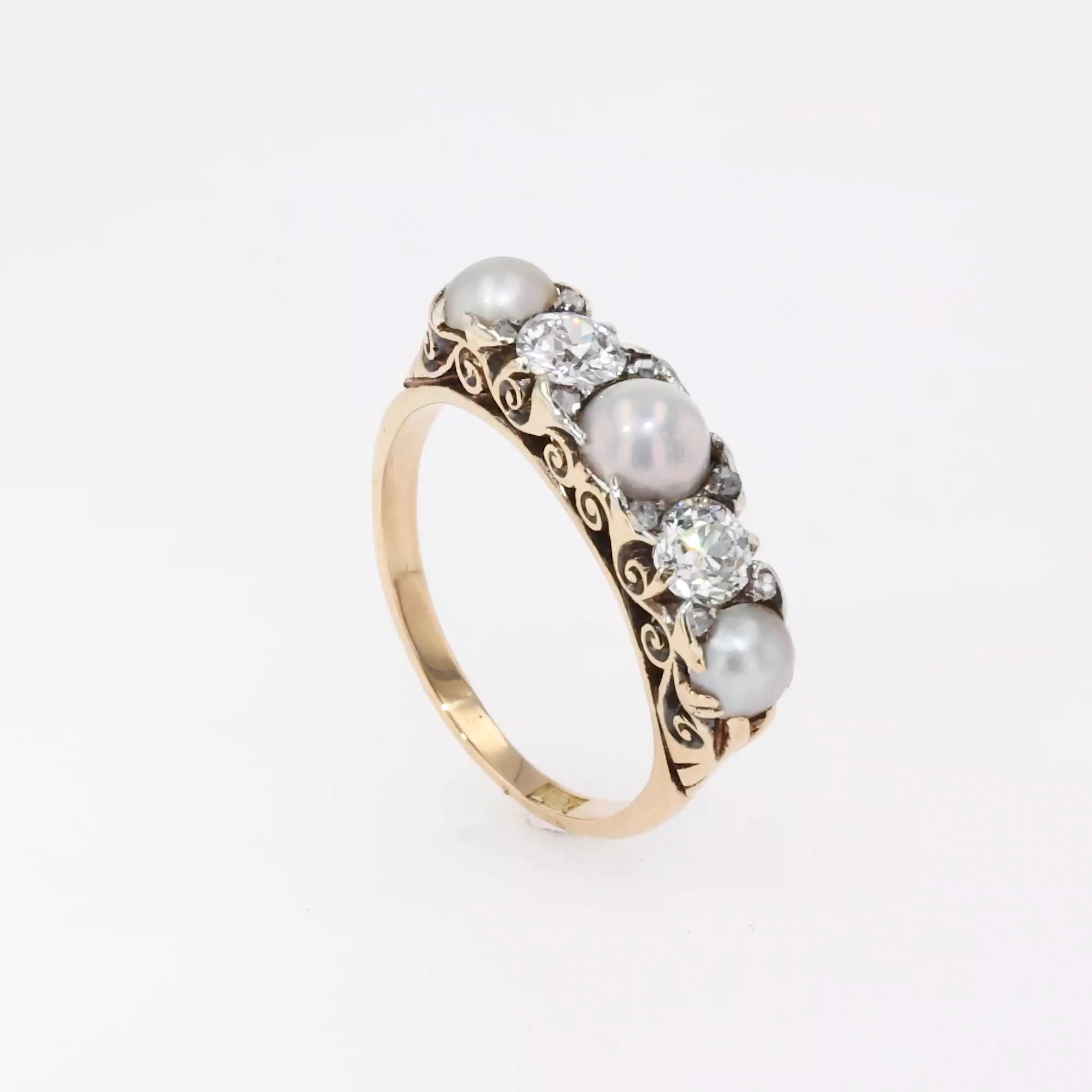 Victorian Pearl and Diamond Ring in 18ct Yellow Gold