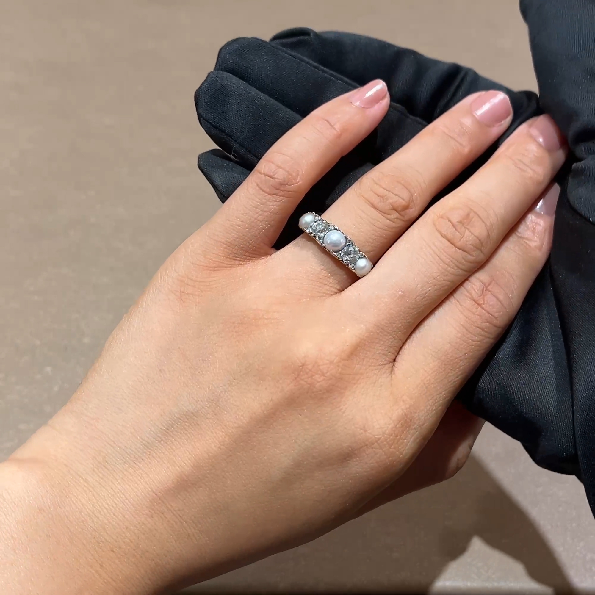 Victorian Pearl and Diamond Ring in 18ct Yellow Gold