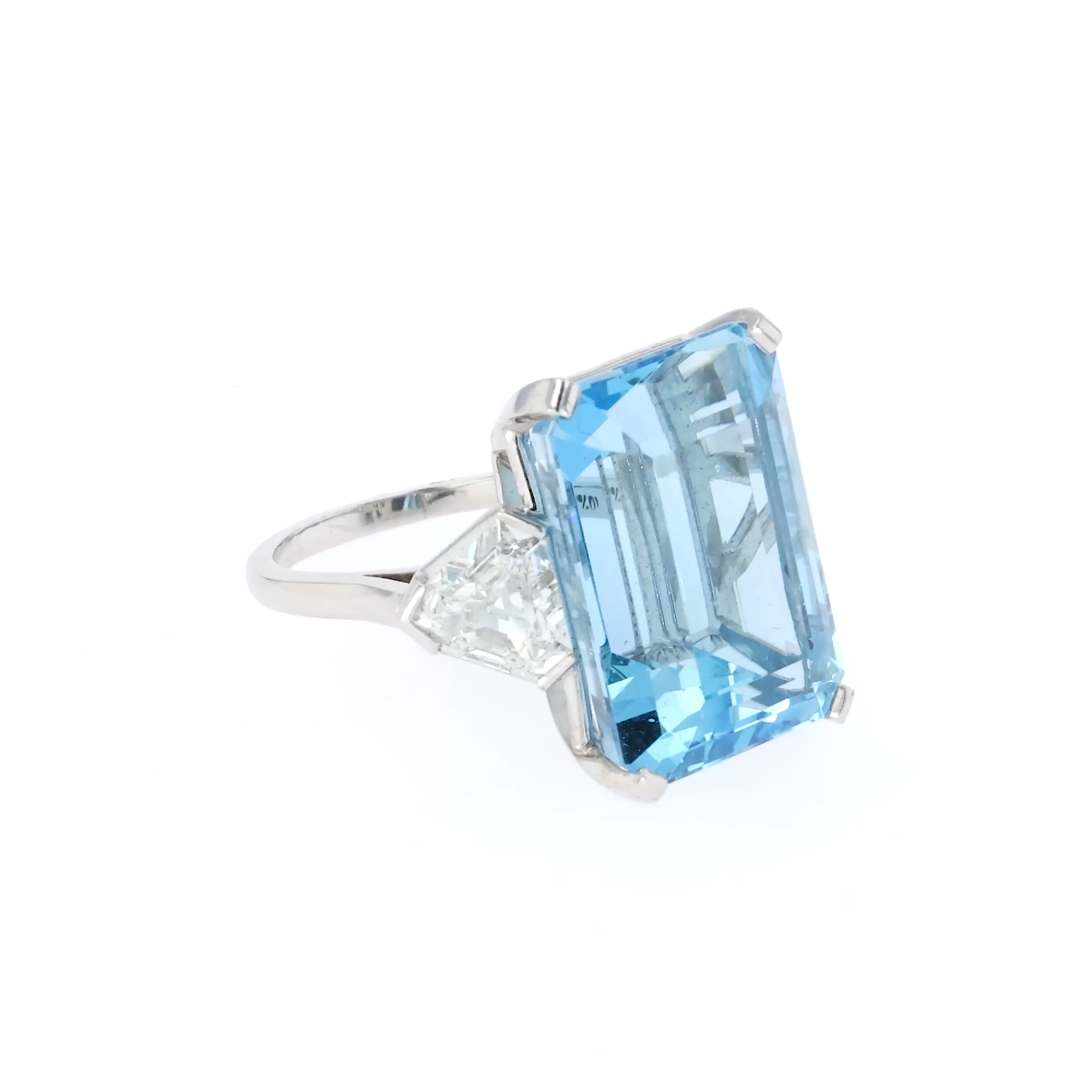 Octagonal Cut 24.60ct Aquamarine and Diamond Dress Ring in Platinum