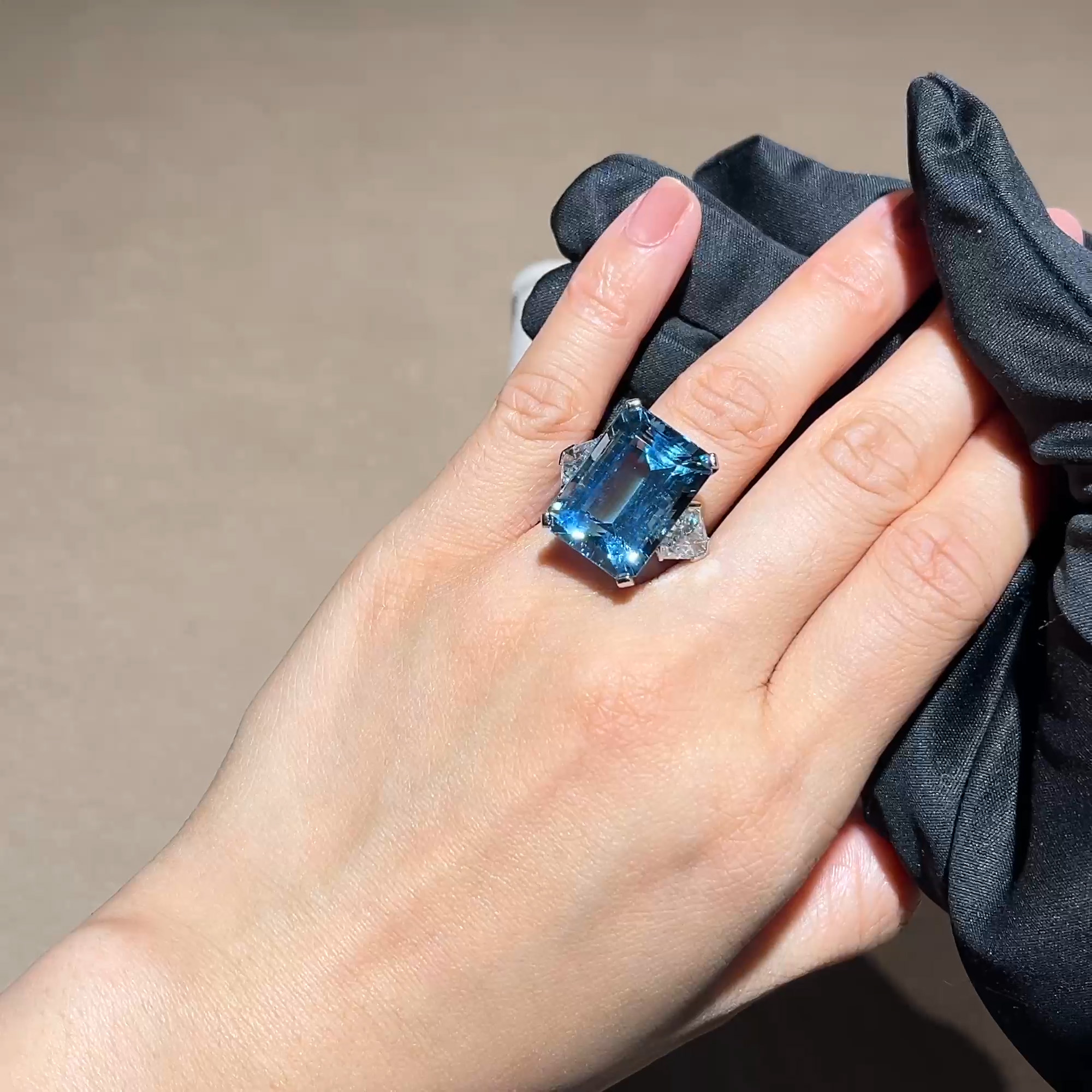 Octagonal Cut 24.60ct Aquamarine and Diamond Dress Ring in Platinum
