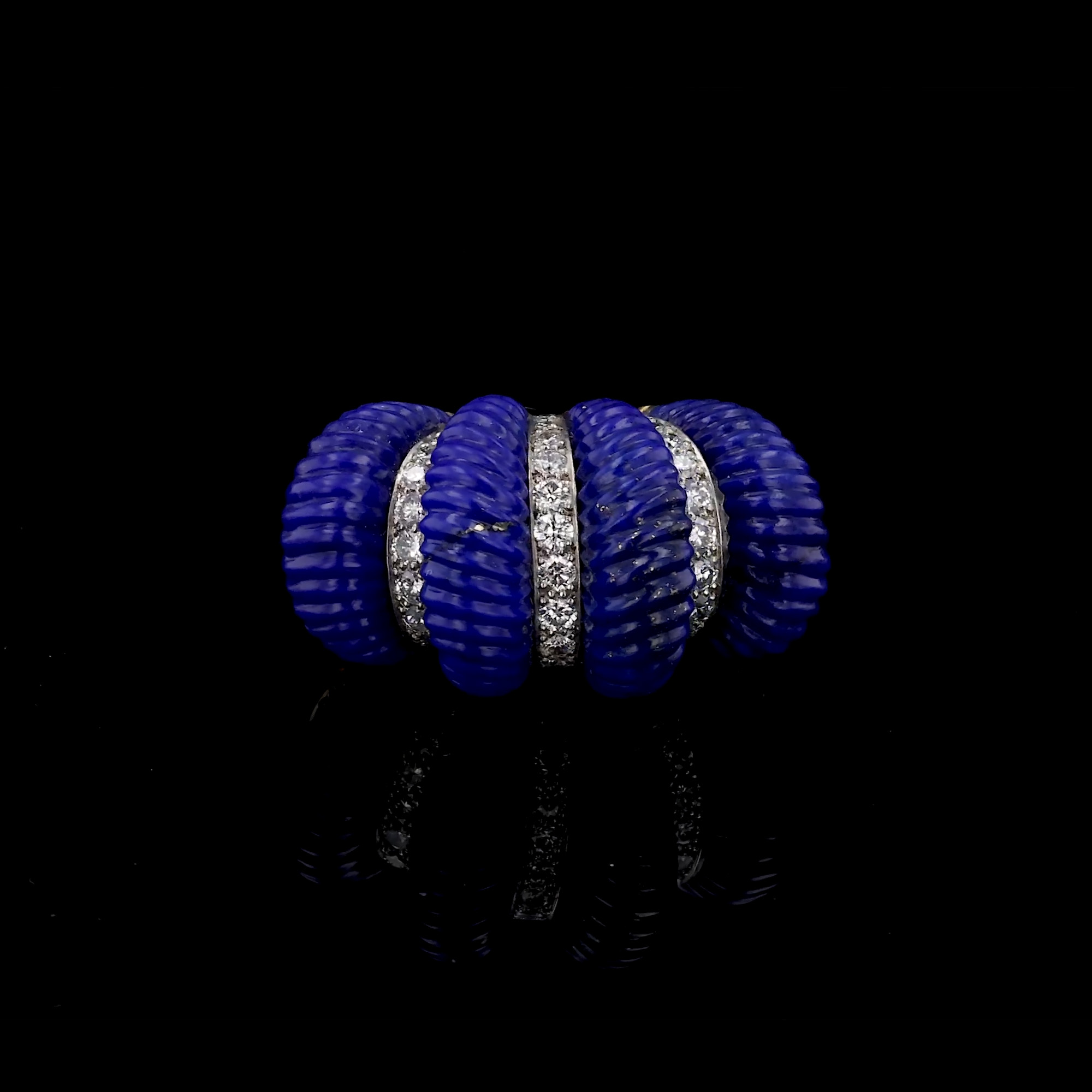 Retro Cartier Lapis Lazuli and Diamond Cocktail Ring in 18ct Yellow Gold