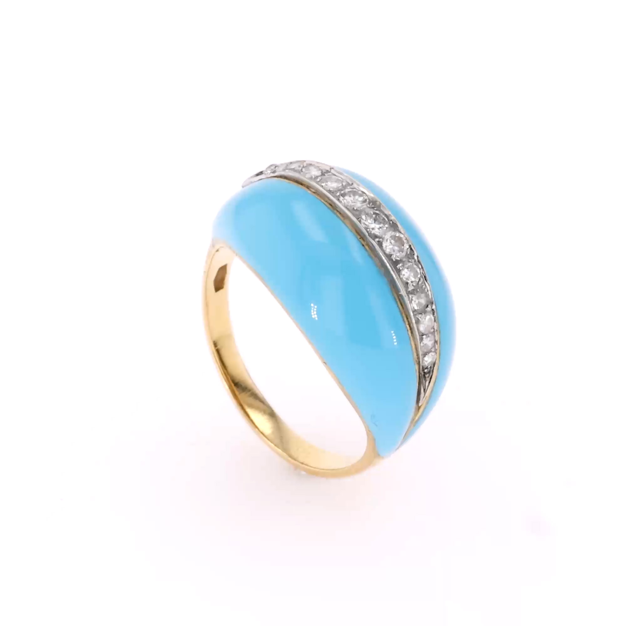 Enamel and Diamond Bombe Ring In 18ct Yellow Gold