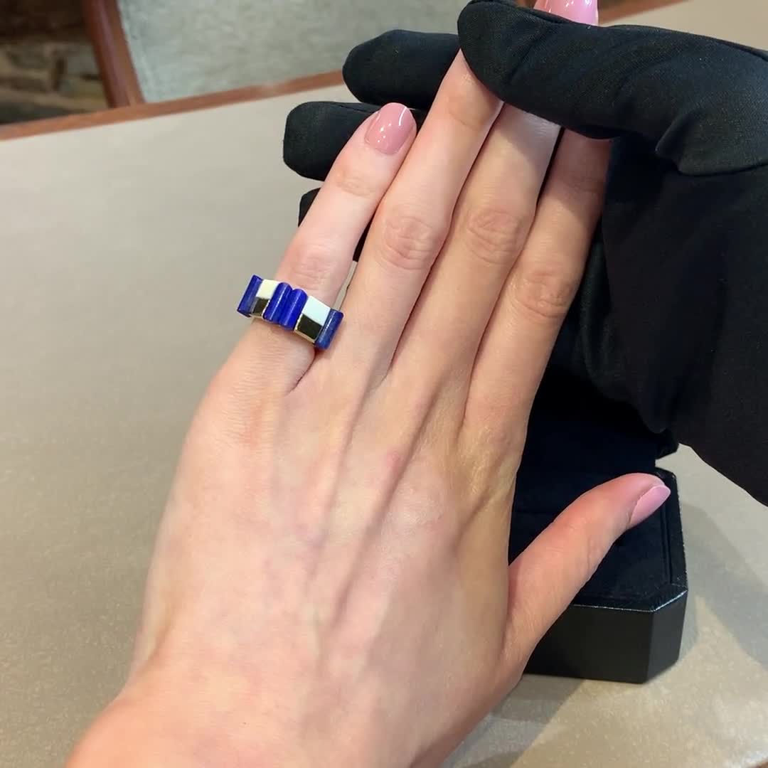 Retro French Blue Lapis Ring in 18ct Yellow Gold