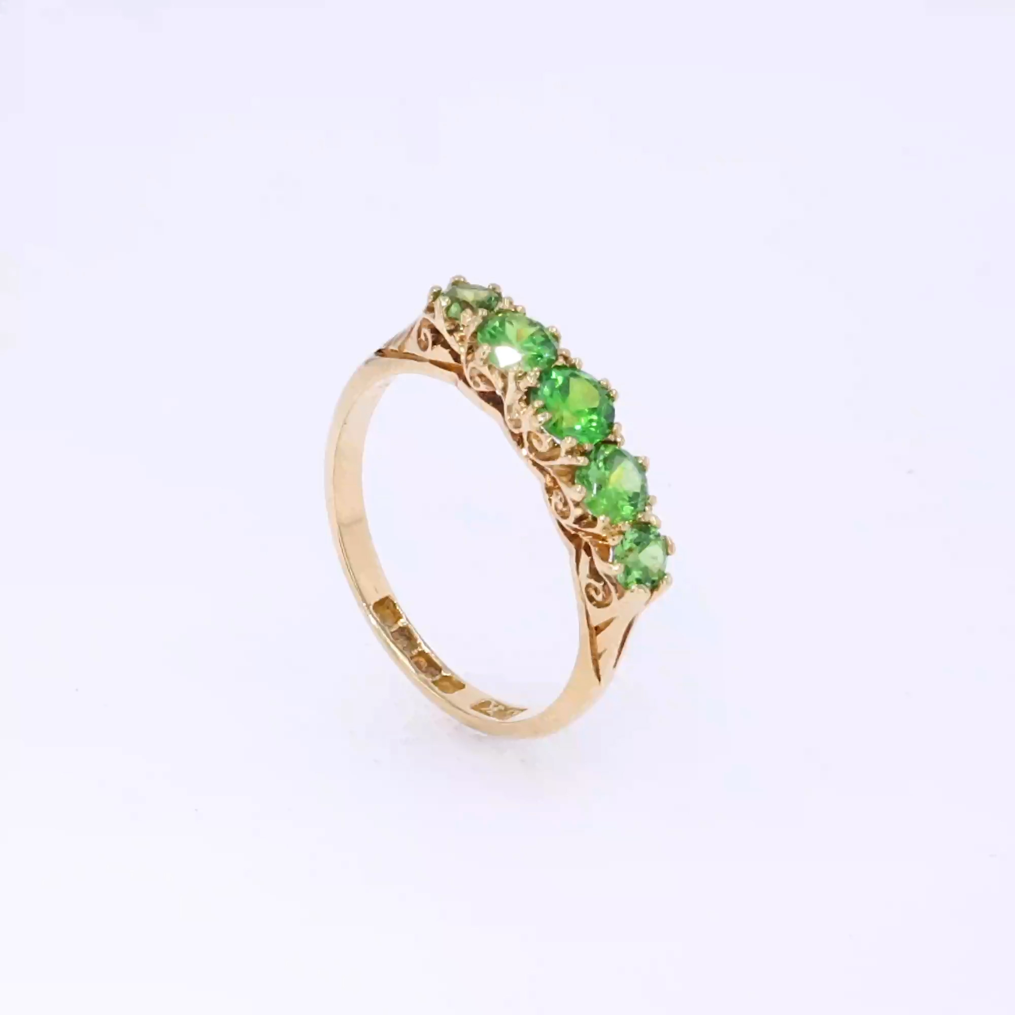 Demantoid Garnet Five Stone Ring in 18ct Yellow Gold