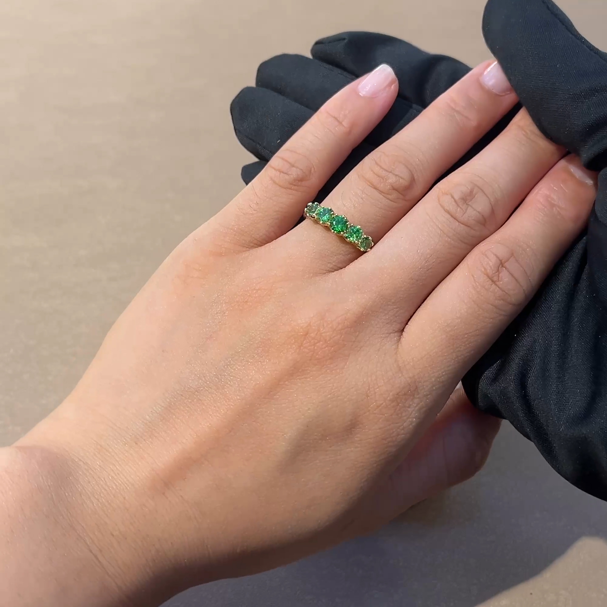 Demantoid Garnet Five Stone Ring in 18ct Yellow Gold