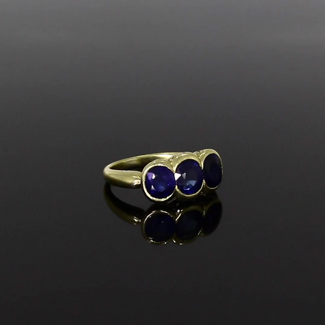 Art Nouveau Trio of Rings Emerald, Sapphire & Ruby
