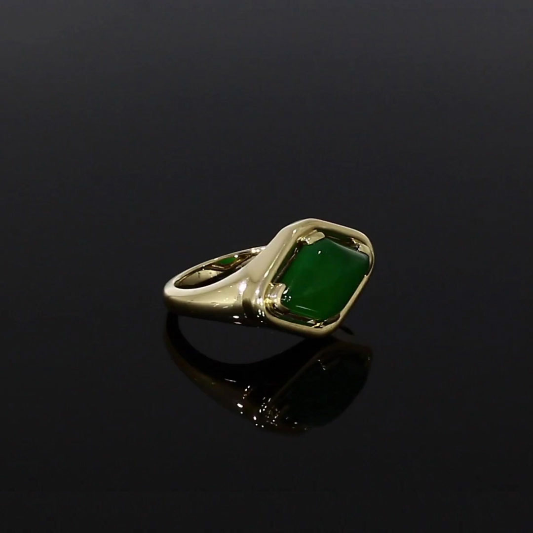6.60ct Lozenge Shaped Jadeite Jade Ring in 18ct Yellow Gold
