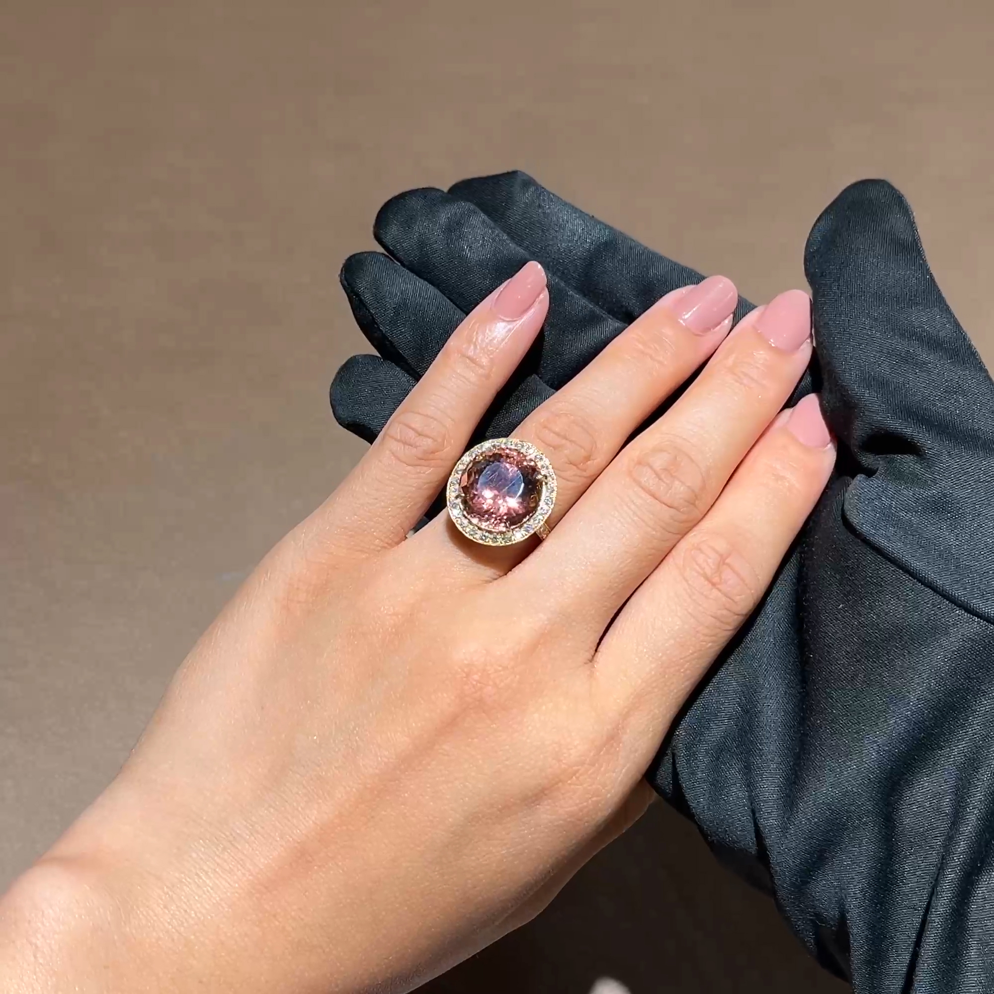 Cushion Cut 12.86ct Pink Tourmaline and Diamond Ring in 18ct Yellow Gold