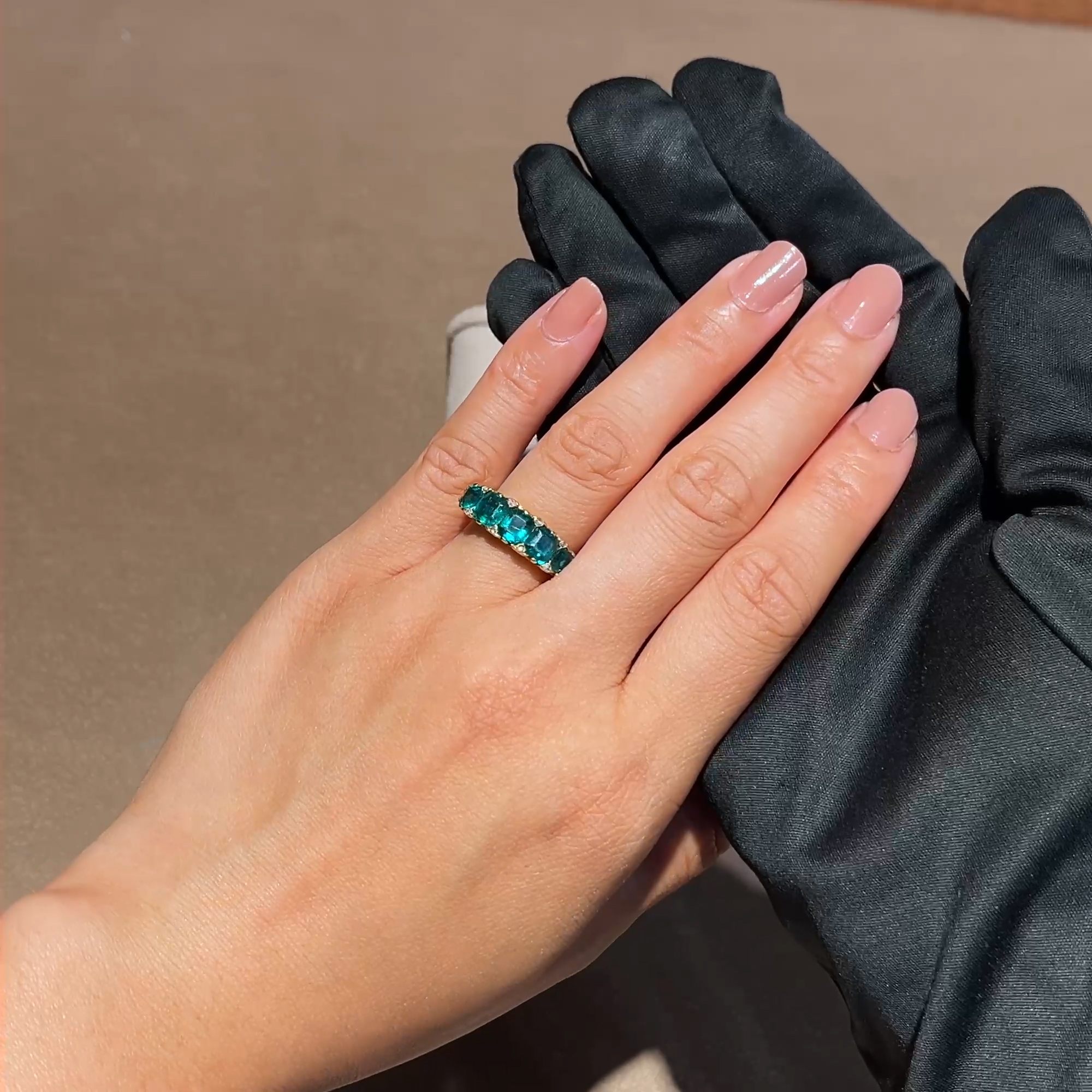 Victorian Octagonal Cut 2.00ct Emerald and Diamond Ring In 20ct Yellow Gold