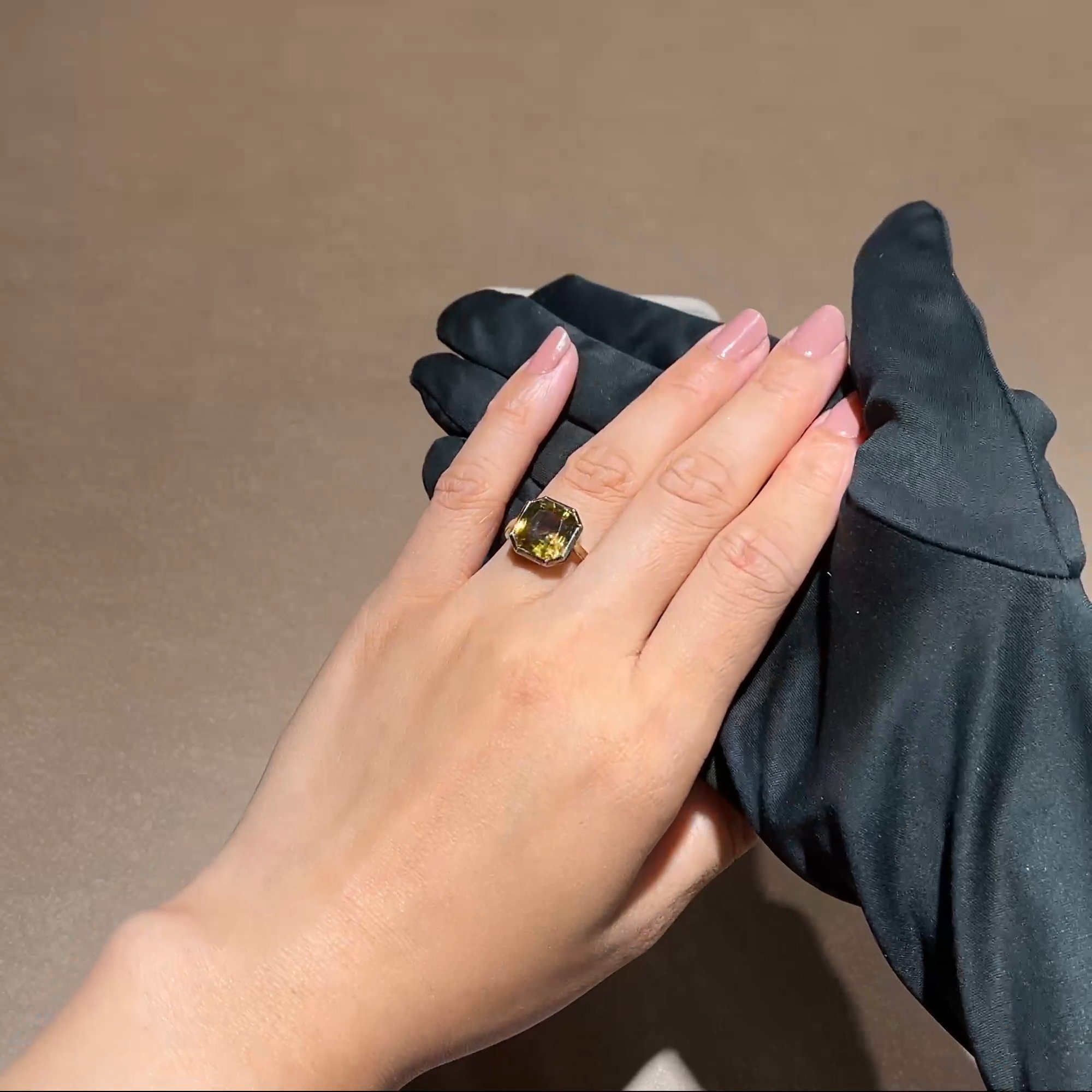 Cushion Cut Brown Zircon Ring In Silver and Yellow Gold